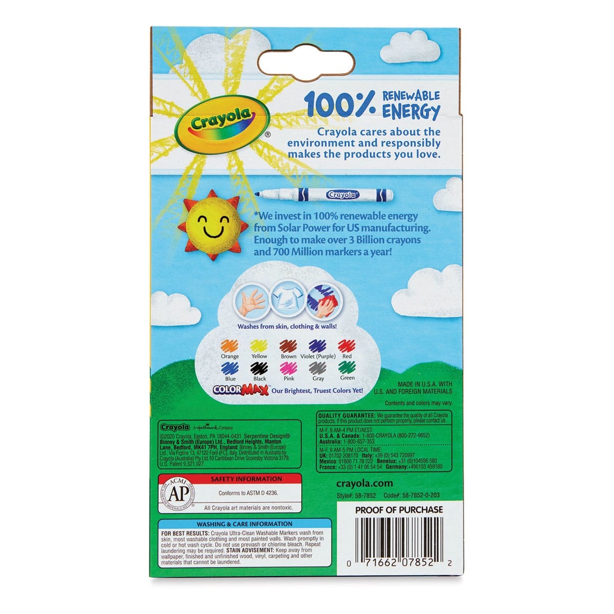 Crayola Ultra-Clean Washable Marker Set - Classic Colors, Fine Line, Set of 10 (back of package)