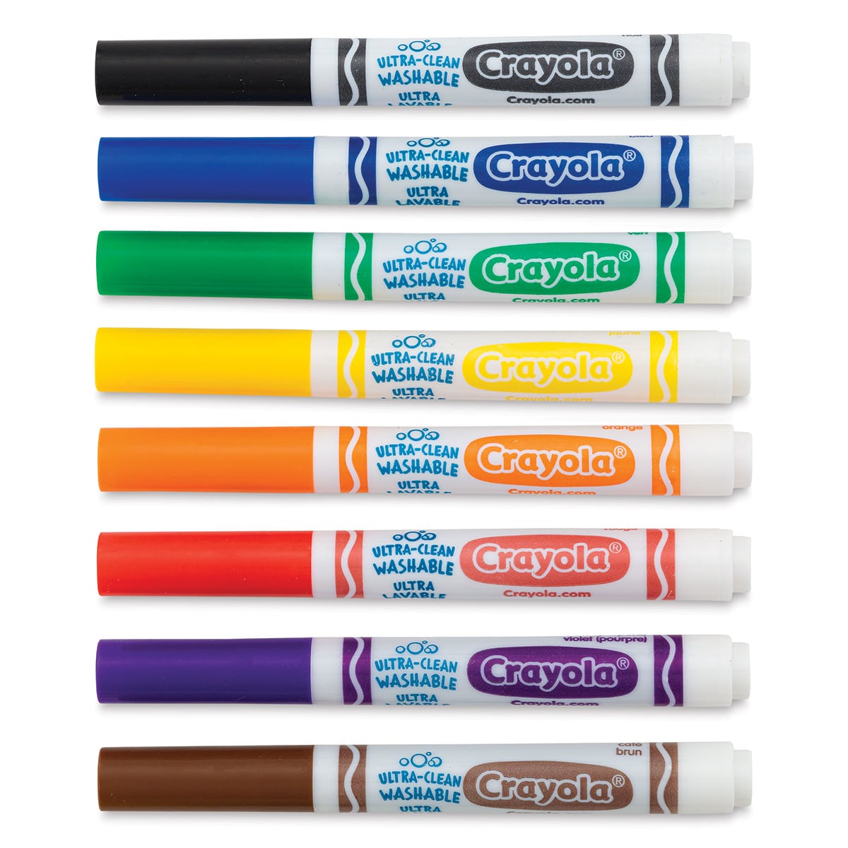 Crayola Ultra-Clean Washable Marker Set - Classic Colors, Broad Tip, Set of 8, caps on