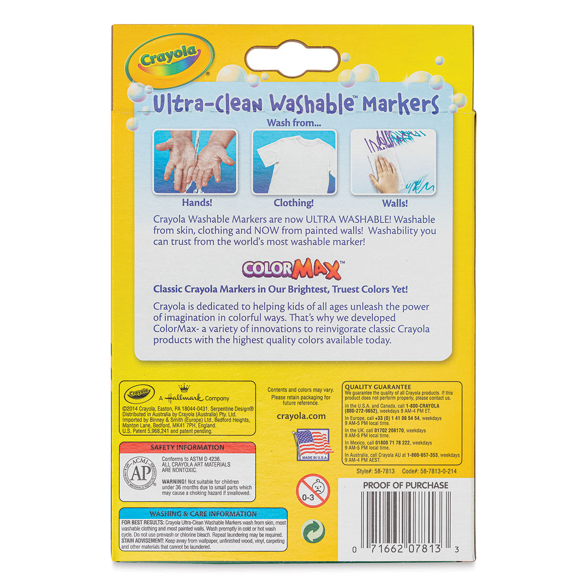 Crayola Classic Washable Marker Set - Classic Colors, Thin Line, Set of 12, back of the packaging Crayola Classic Washable Marker Set - Classic Colors, Thin Line, Set of 12, back of the packaging