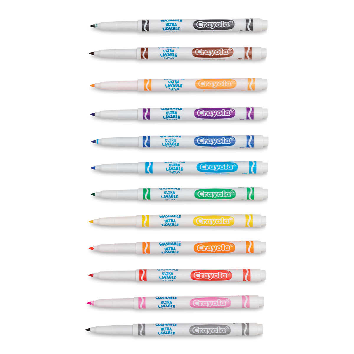 Crayola Classic Washable Marker Set - Classic Colors, Thin Line, Set of 12, caps off Crayola Classic Washable Marker Set - Classic Colors, Thin Line, Set of 12, caps off