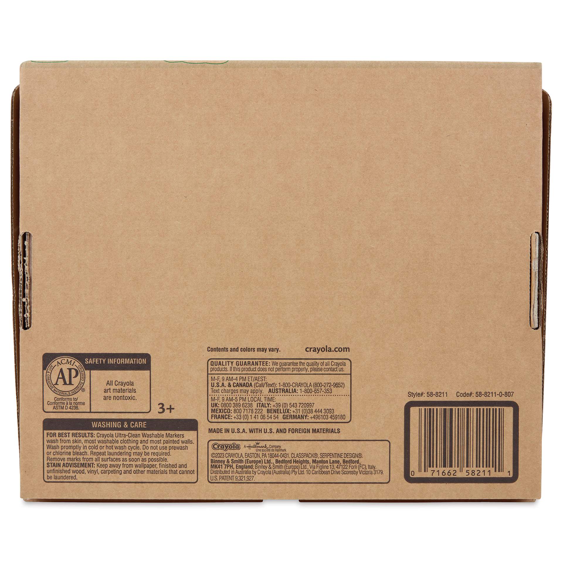 Crayola Ultra-Clean Washable Markers - Thin Line, Classpack of 200, back of the packaging