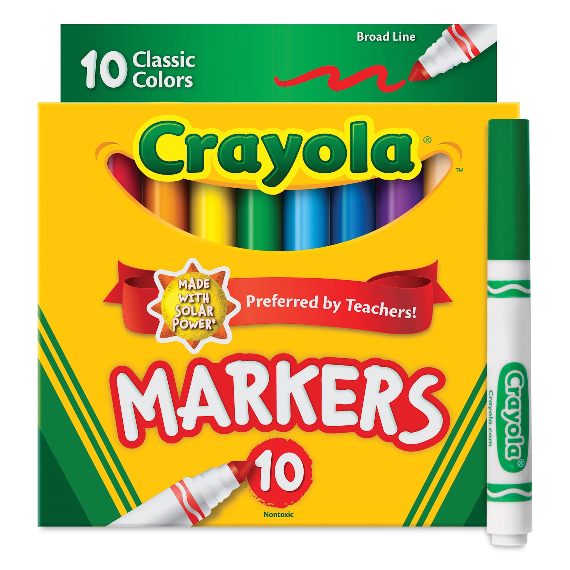 Crayola Broad Line Markers - Set of 10, Classic Colors, single marker out of packaging