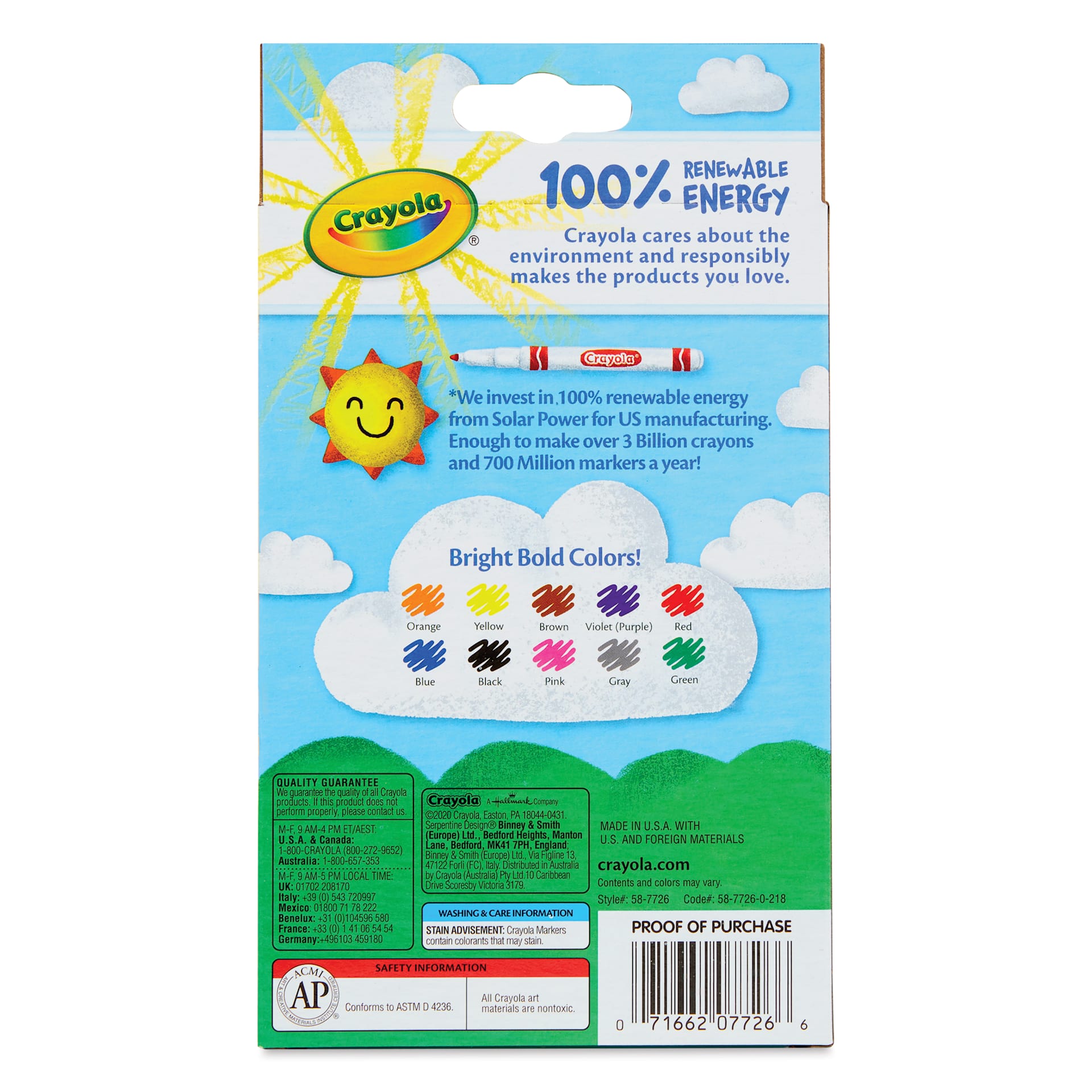 Crayola Fine Line Markers - Classic Colors, Set of 10, back of packaging