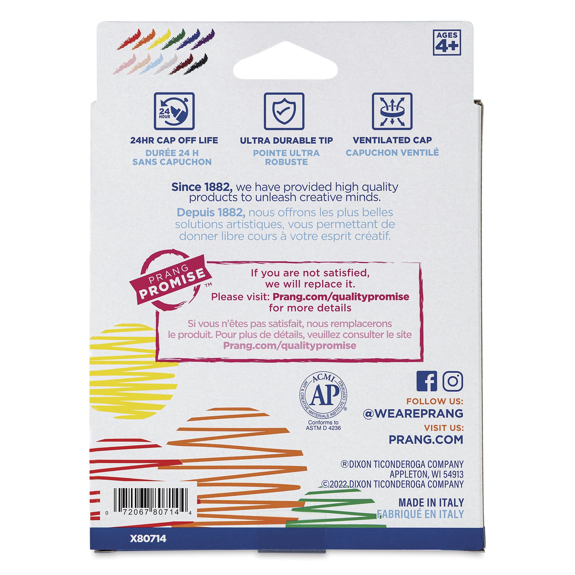 Prang Fine Line Marker Set - Assorted Colors, Set of 12, back of the packaging