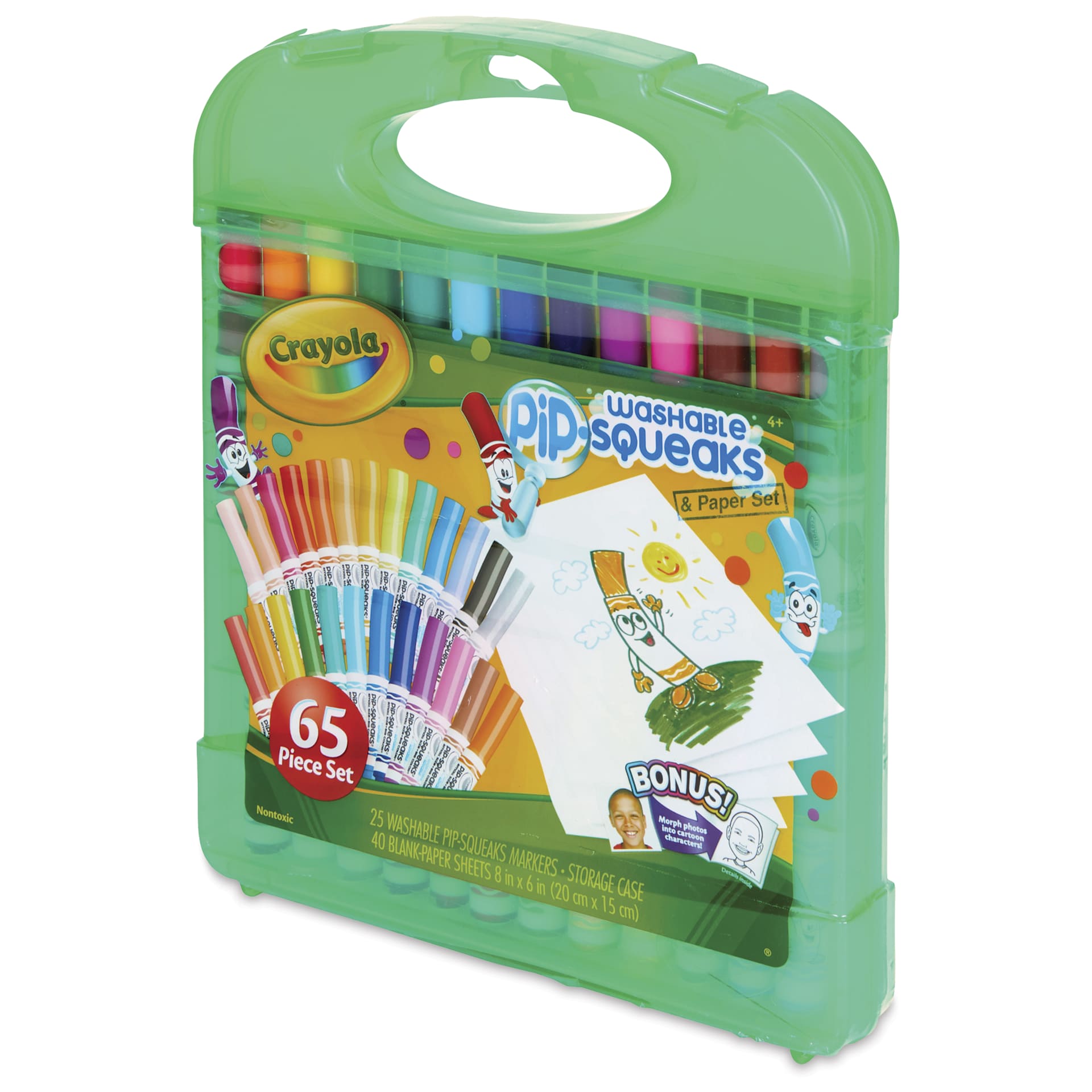 Crayola Pip-Squeaks Washable Markers and Paper Set - Set of 65 with Carrying Case, angled view