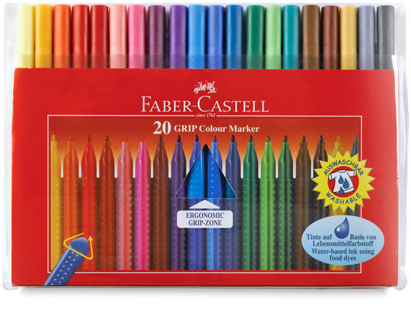 Faber-Castell Grip Colour Marker Pens - Front of package of 20 pens