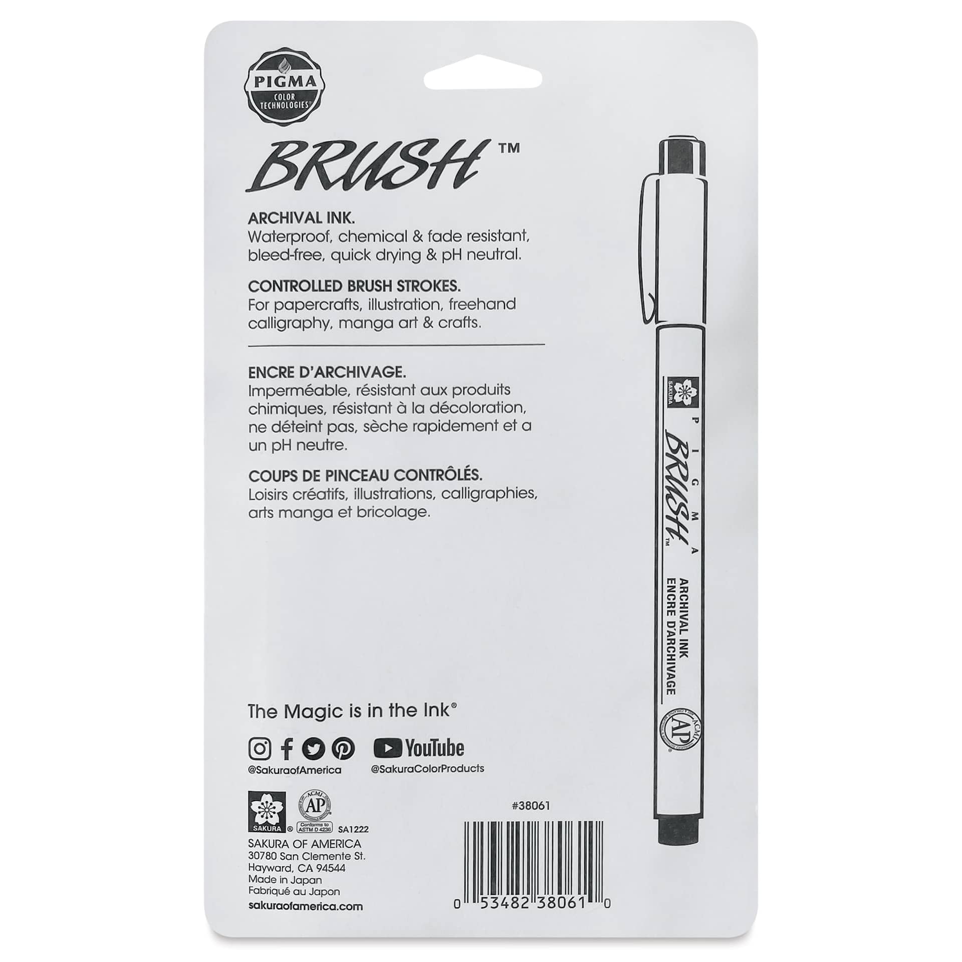 Sakura Pigma Brush Marker - Set of 6, Assorted, back of packaging Sakura Pigma Brush Marker - Set of 6, Assorted, back of packaging