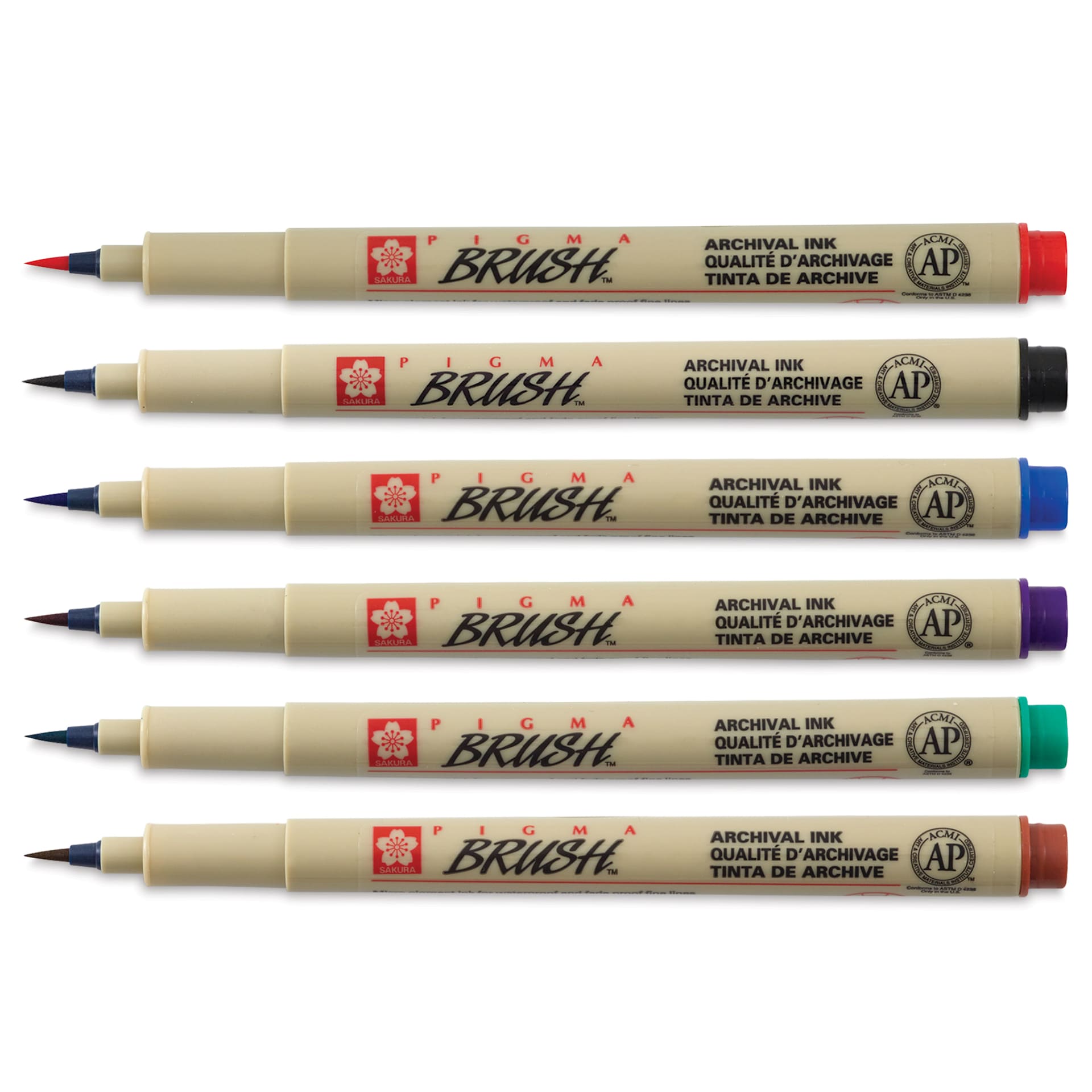 Sakura Pigma Brush Marker - Set of 6, Assorted Sakura Pigma Brush Marker - Set of 6, Assorted