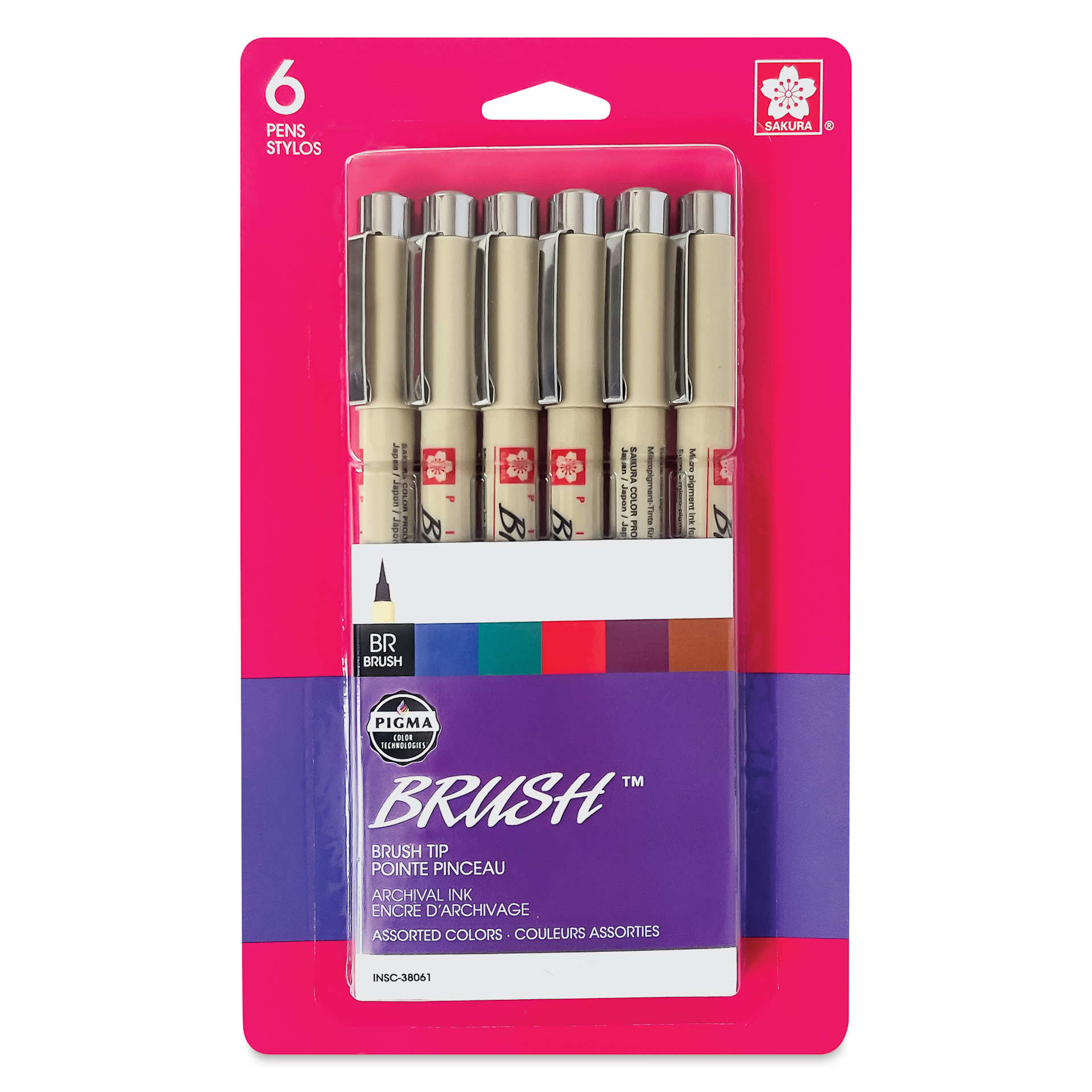 Sakura Pigma Brush Marker - Set of 6, Assorted, packaging Sakura Pigma Brush Marker - Set of 6, Assorted, packaging