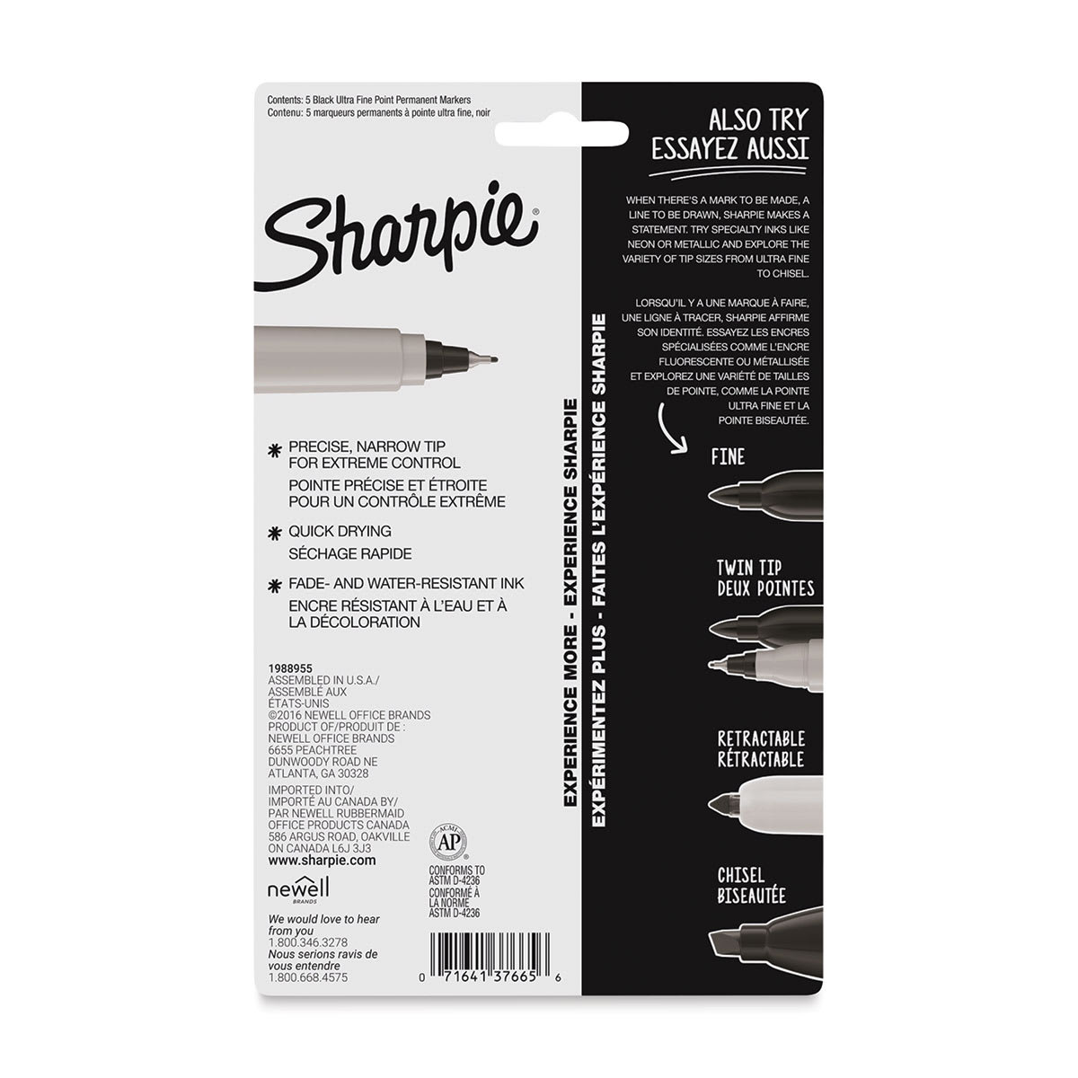 Sharpie Ultra-Fine Point Marker - Black, Pack of 5 (back of package)