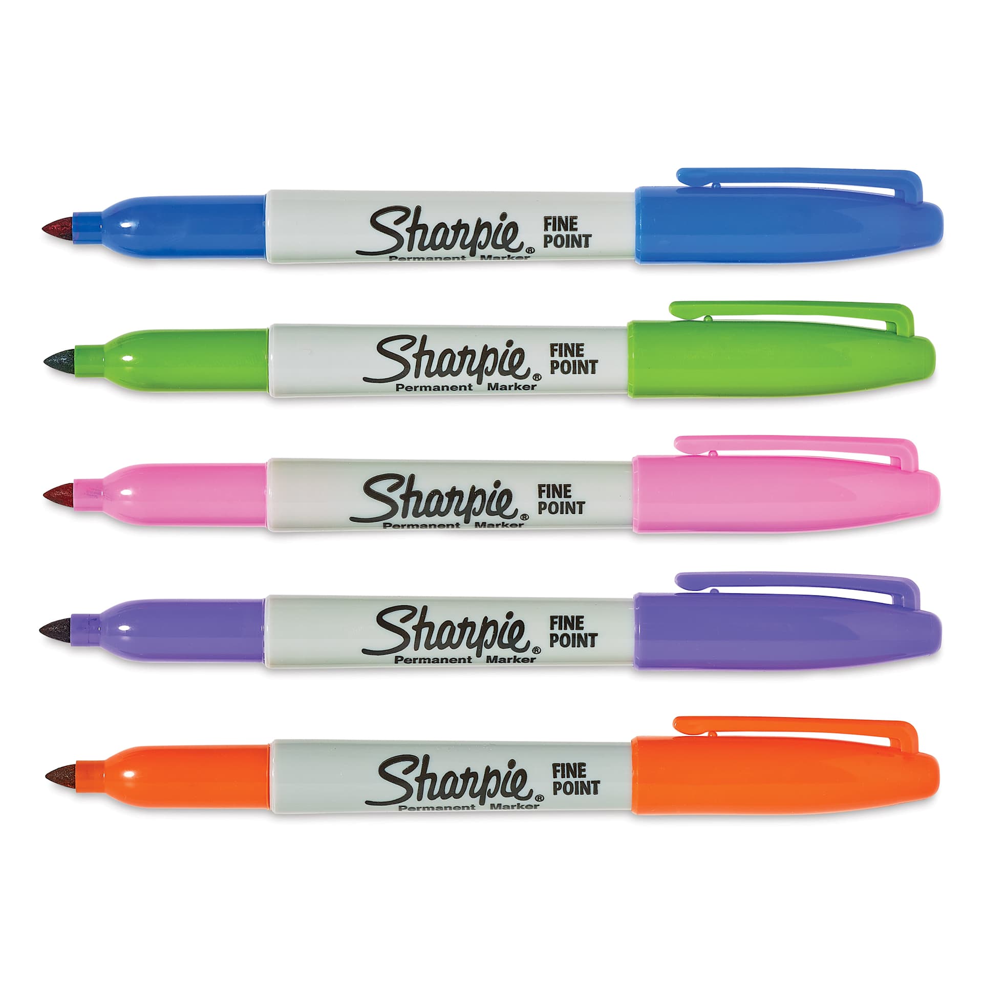 Sharpie Fine Point Permanent Markers - Glam Pop Colors, Set of 5, laid out Sharpie Fine Point Permanent Markers - Glam Pop Colors, Set of 5, laid out