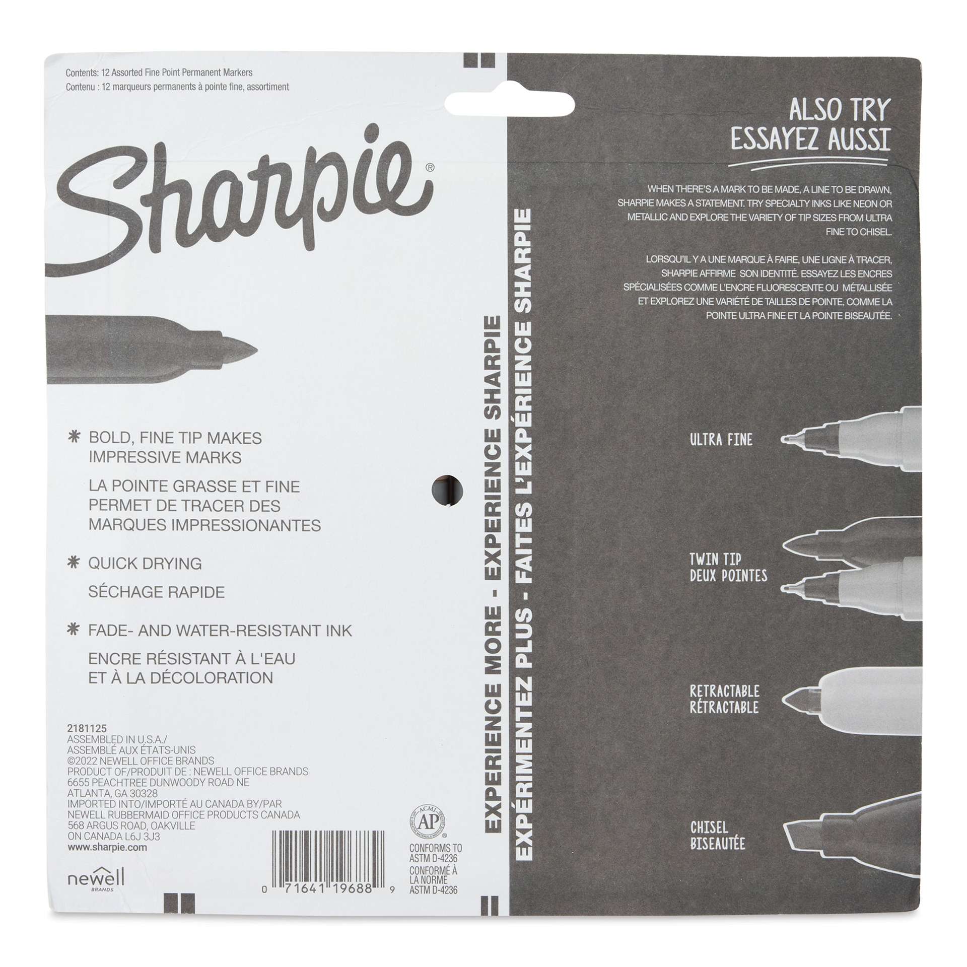 Sharpie Fine Point Permanent Markers - Portrait Colors, Set of 12 (back of package)