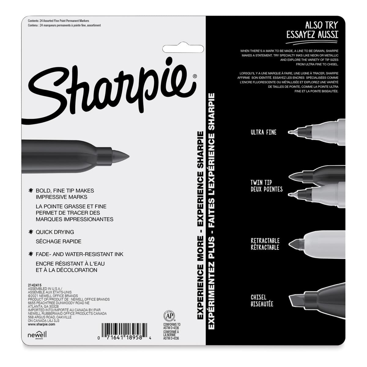 Sharpie Fine Point Permanent Markers - Mystic Gem Colors, Set of 24, back of the packaging