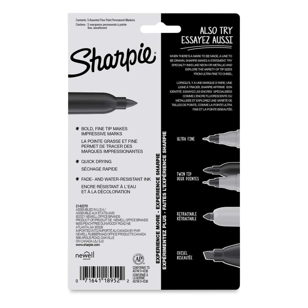Sharpie Fine Point Permanent Markers - Mystic Gem Colors, Set of 5 (back of package)