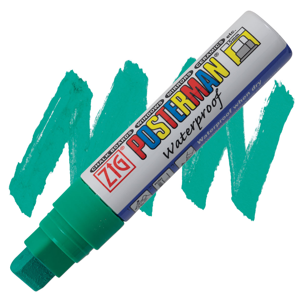 Zig Posterman Paint Marker - 15 mm, Green, Big & Broad marker and swatch