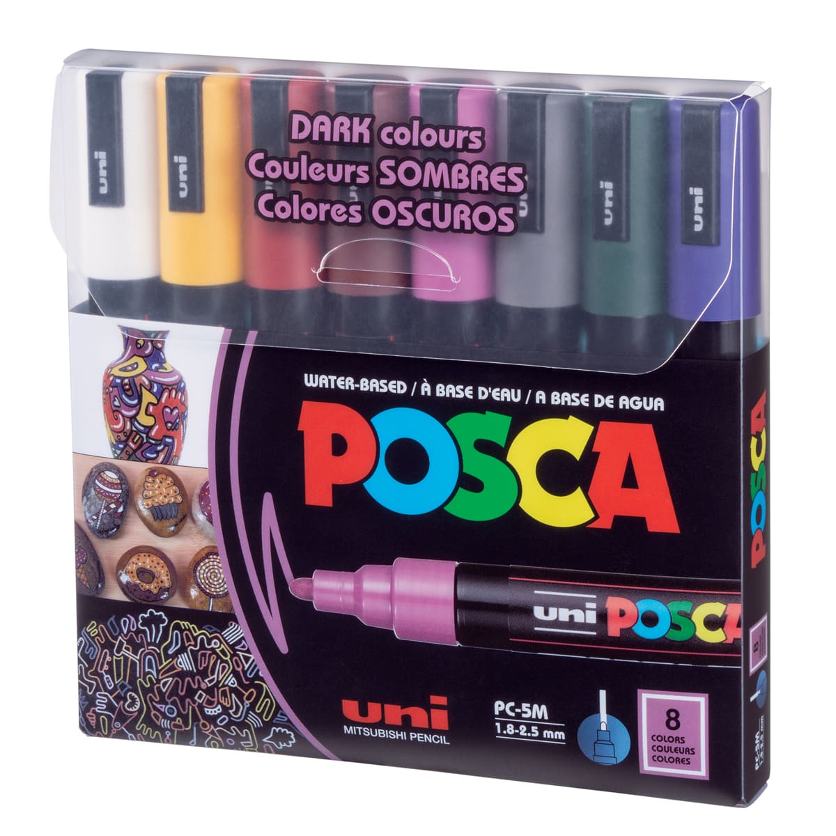 Posca Paint Markers - Set of 8, Dark Colors, Medium Bullet Tip, 2.5 mm