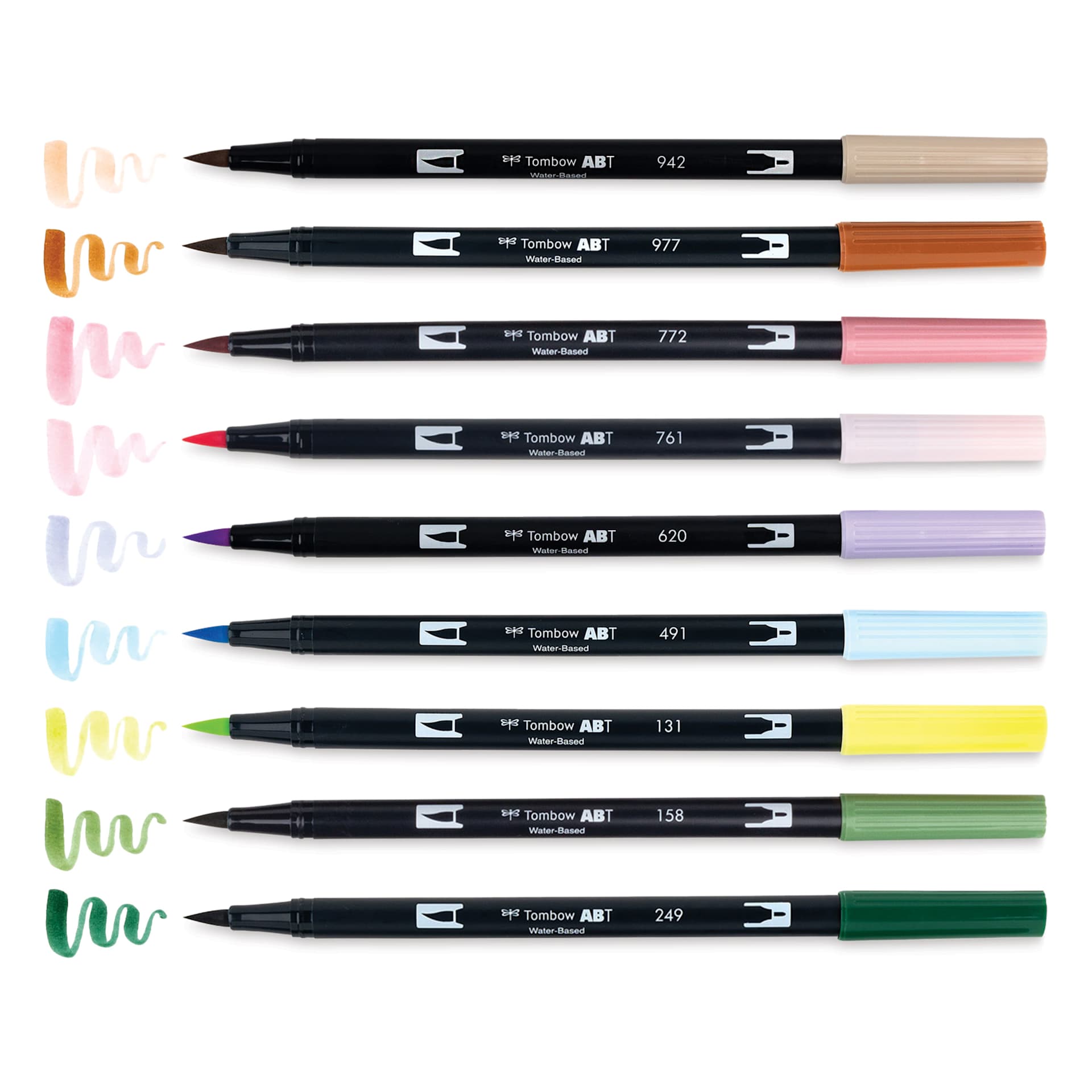 Tombow Dual Brush Pens - Fairies, Set of 10, pens with swatches