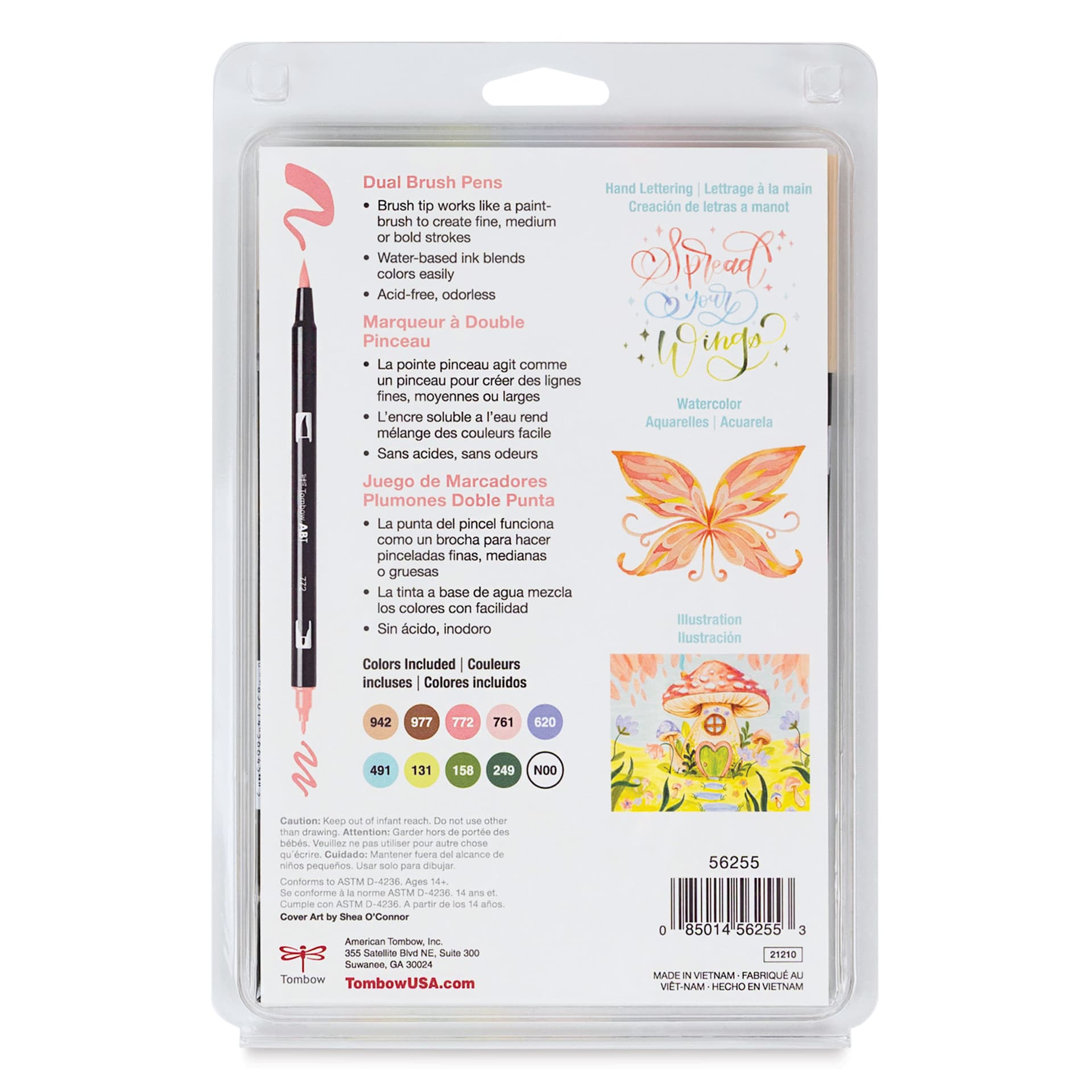 Tombow Dual Brush Pens - Fairies, Set of 10, back of packaging