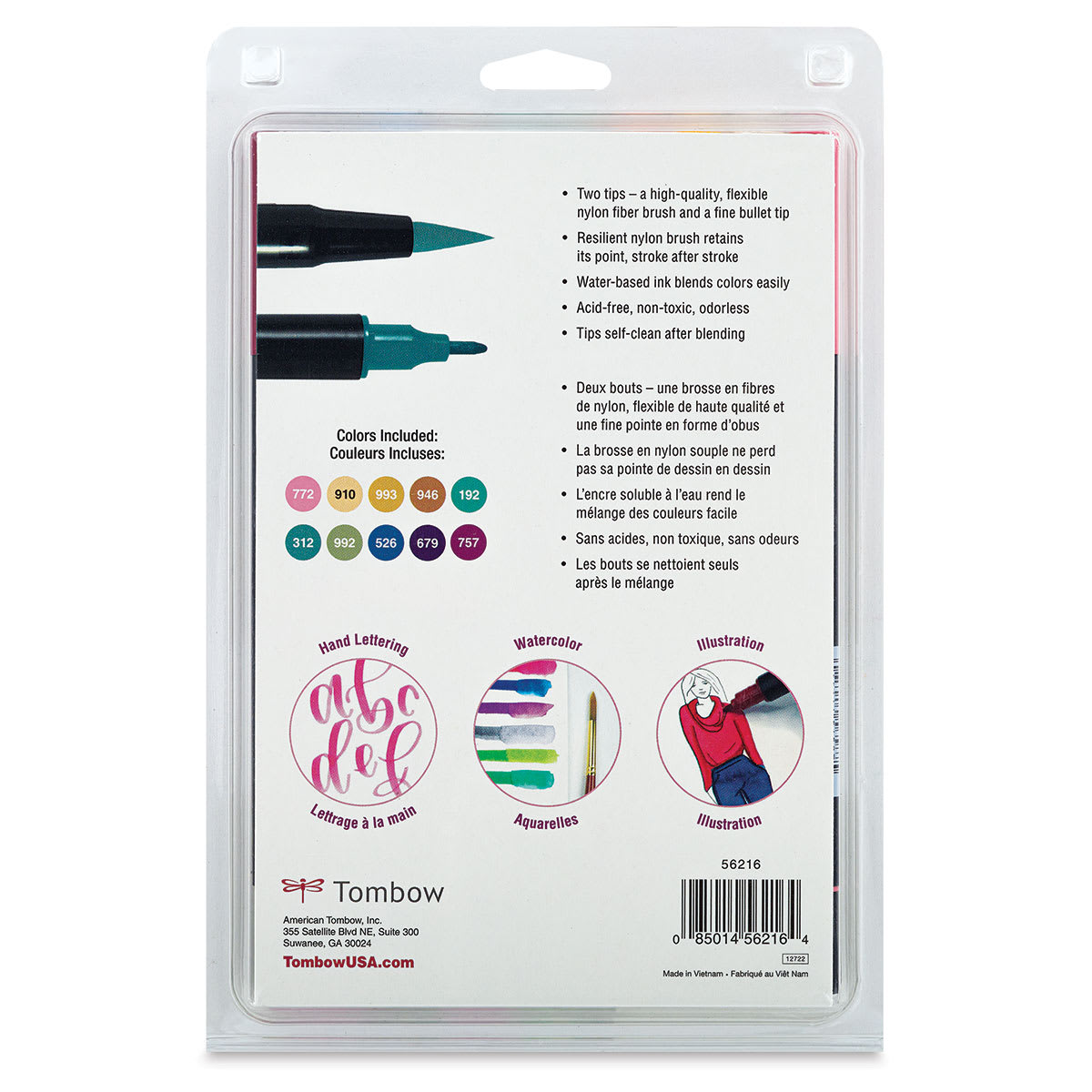 Tombow Dual Brush Pens - Cottage Colors, Set of 10 (back of package)