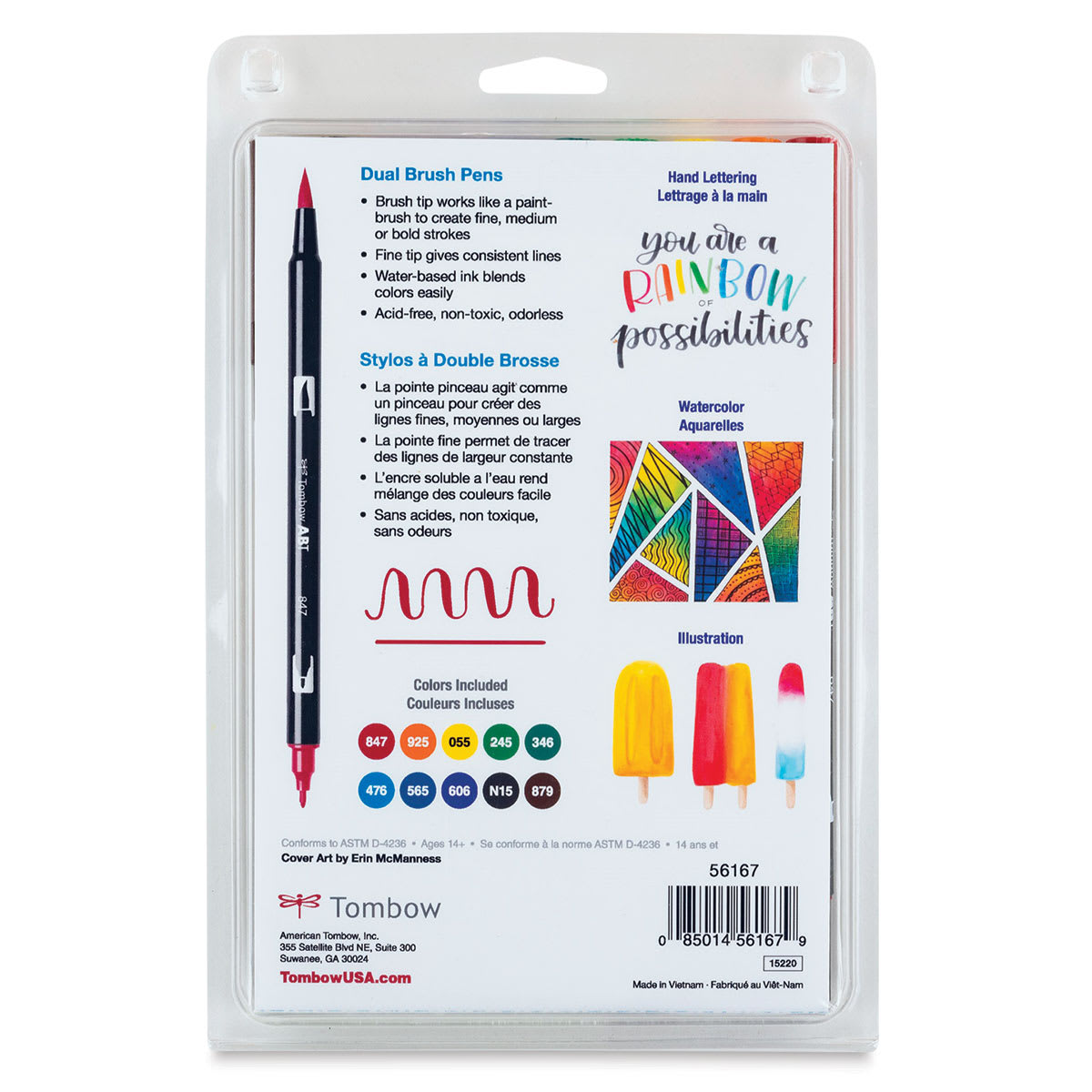 Tombow Dual Brush Pens - Primary Colors, Set of 10. Back of package. Tombow Dual Brush Pens - Primary Colors, Set of 10. Back of package.