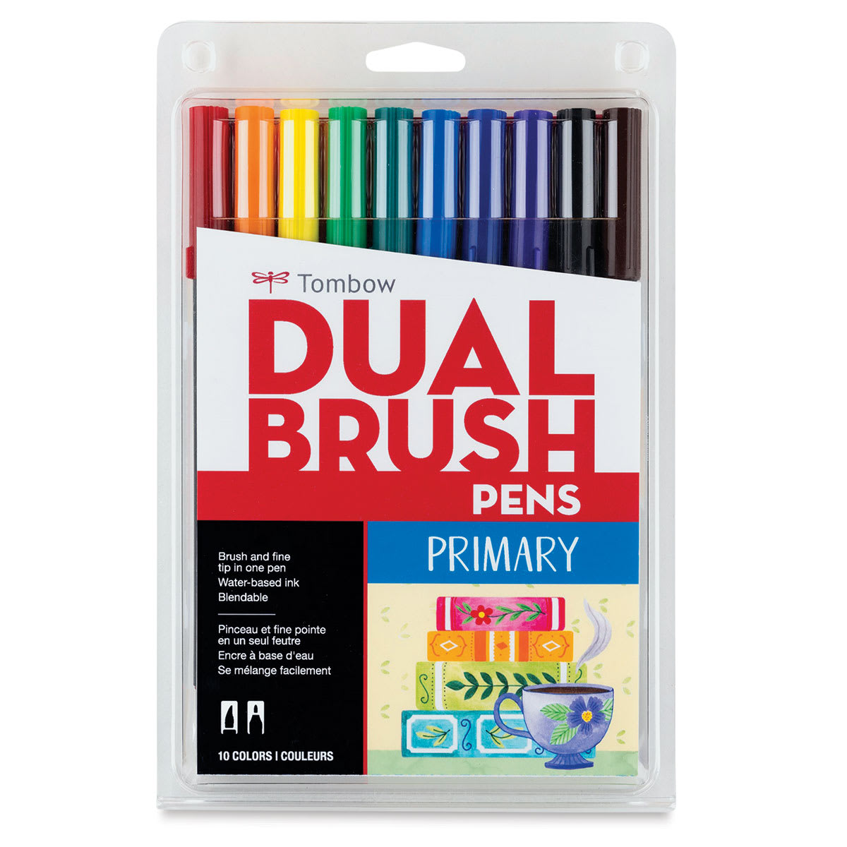 Tombow Dual Brush Pens - Primary Colors, Set of 10. Front of package. Tombow Dual Brush Pens - Primary Colors, Set of 10. Front of package.
