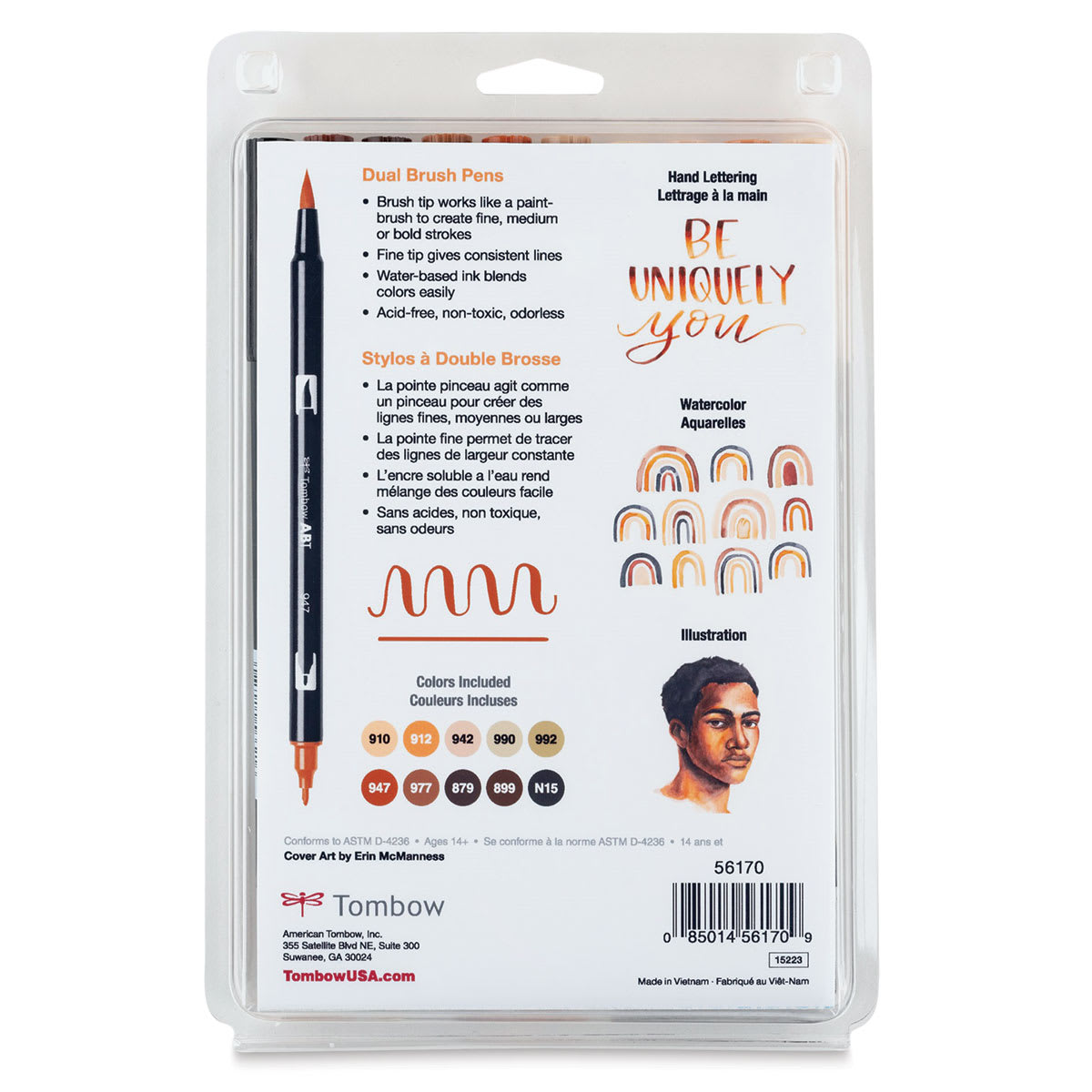 Tombow Dual Brush Pens - Portrait Colors, Set of 10. Back of package.