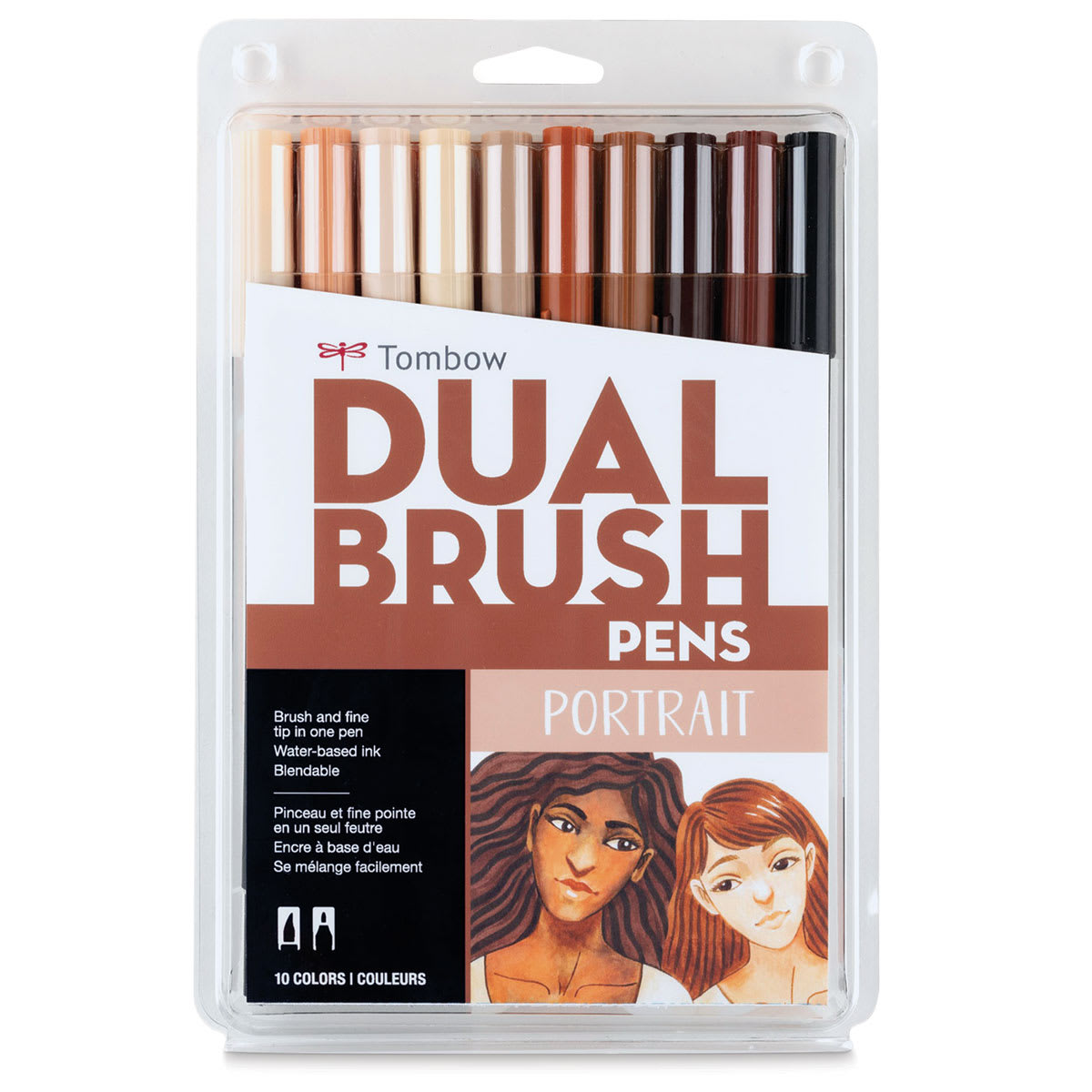 Tombow Dual Brush Pens - Portrait Colors, Set of 10. Front of package.