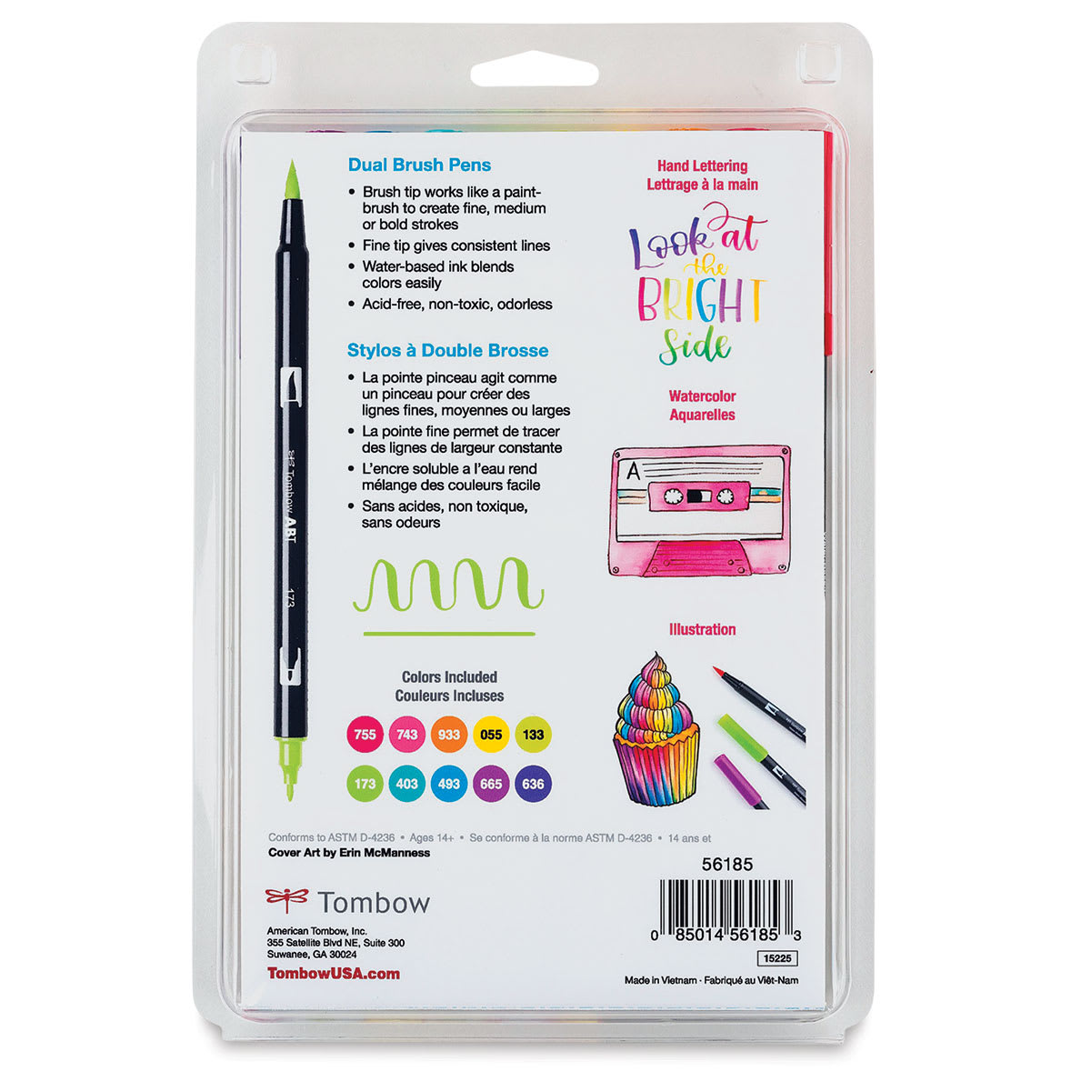 Tombow Dual Brush Pens - Bright Colors, Set of 10. Back of package. Tombow Dual Brush Pens - Bright Colors, Set of 10. Back of package.