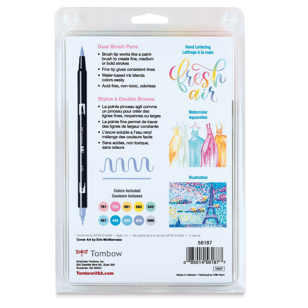 Tombow Dual Brush Pens - Pastel Colors, Set of 10. Back of package.