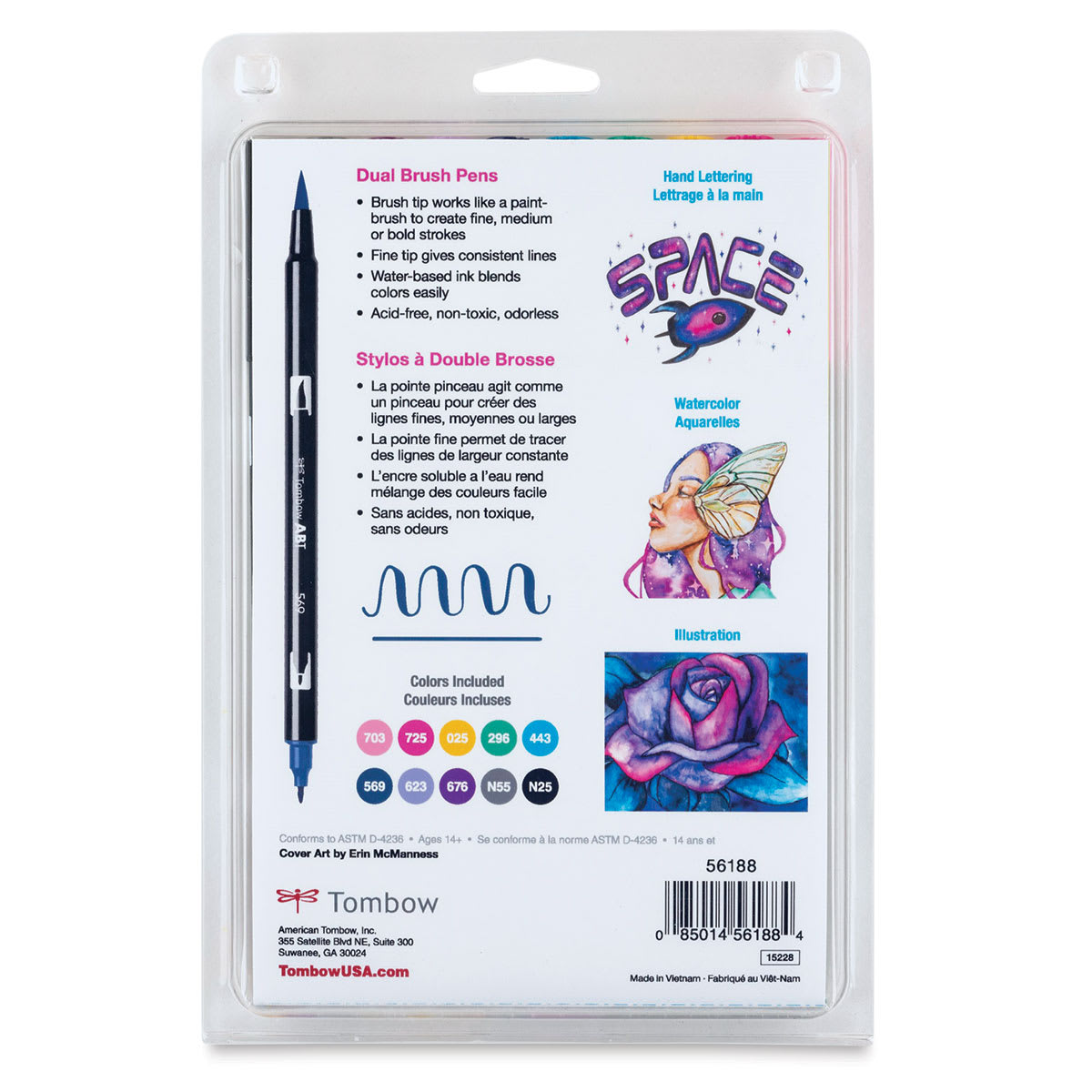 Tombow Dual Brush Pens - Galaxy Colors, Set of 10. Back of package. Tombow Dual Brush Pens - Galaxy Colors, Set of 10. Back of package.