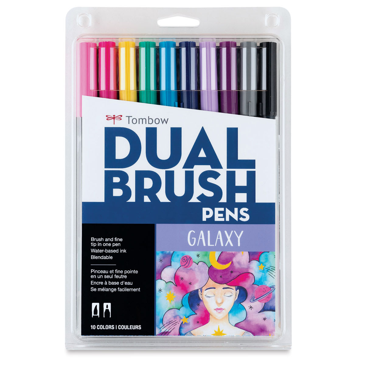 Tombow Dual Brush Pens - Galaxy Colors, Set of 10. Front of package. Tombow Dual Brush Pens - Galaxy Colors, Set of 10. Front of package.