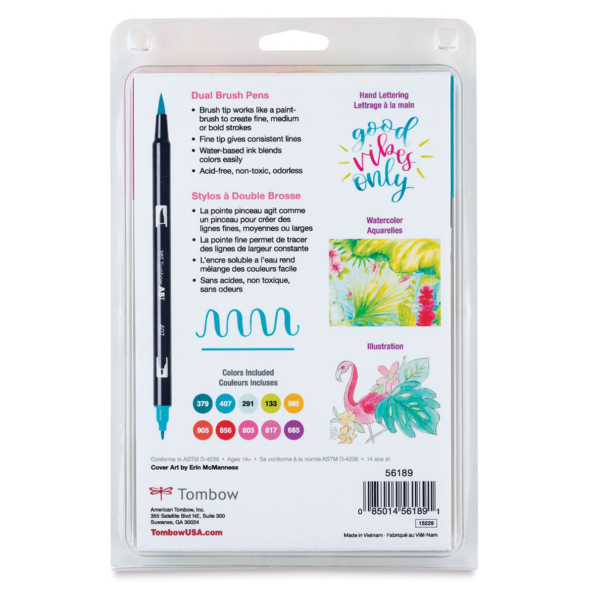 Tombow Dual Brush Pens - Tropical Colors, Set of 10. Back of package.