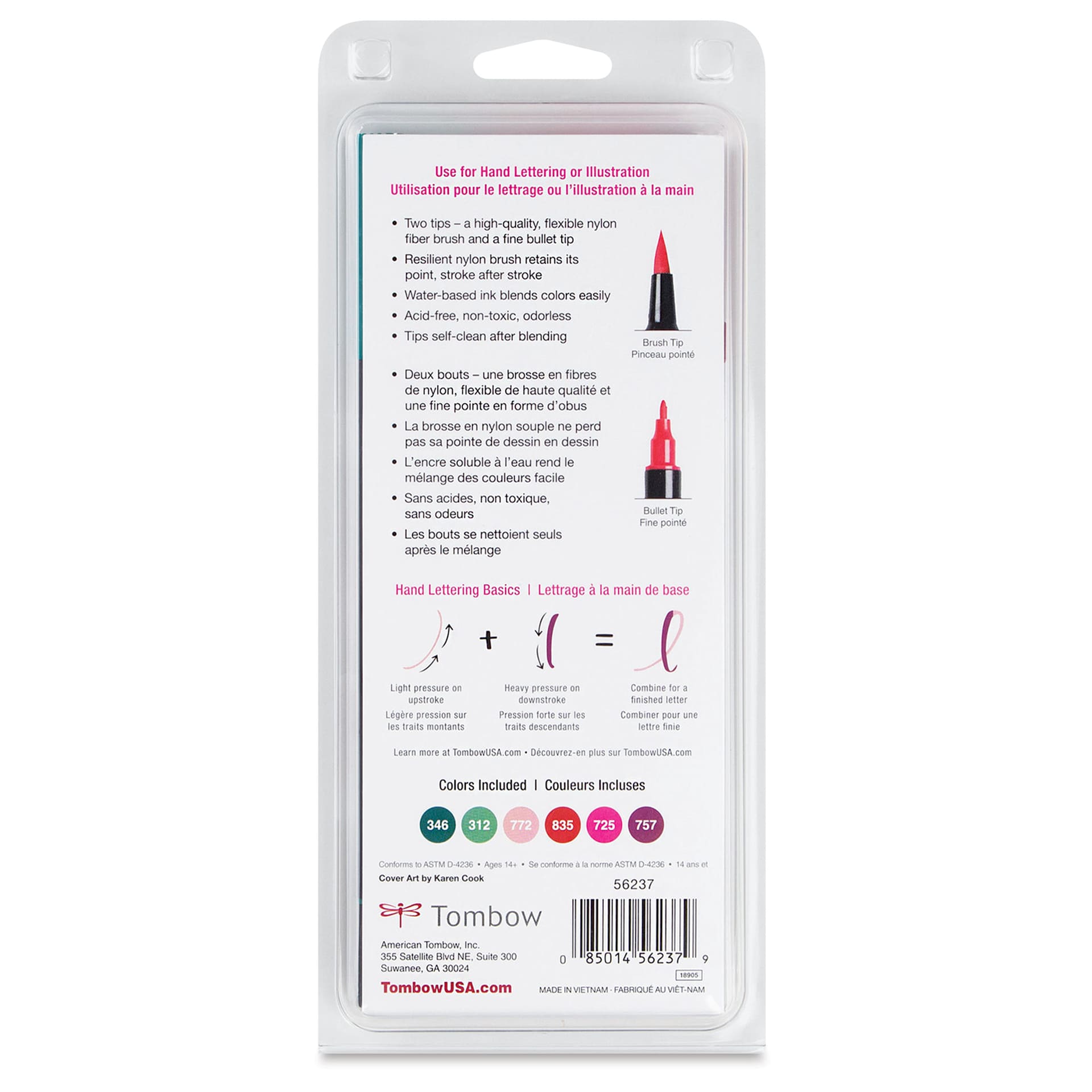 Tombow Dual Brush Pens - Very Berry, Set of 6, back of packaging