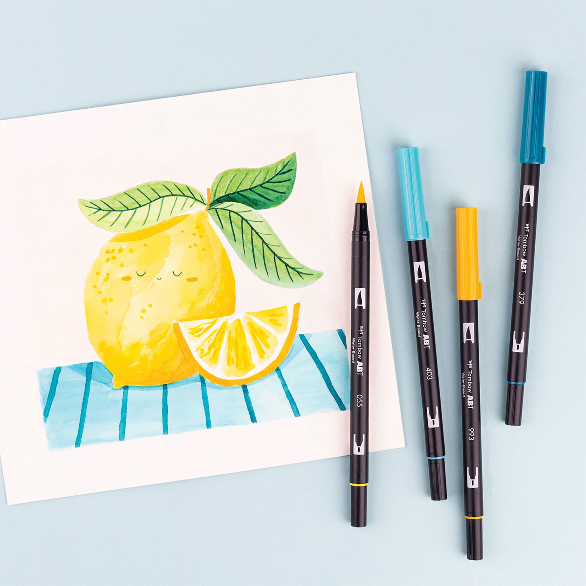 Tombow Dual Brush Pens - Lemon Squeezy, Set of 6, lemon artwork