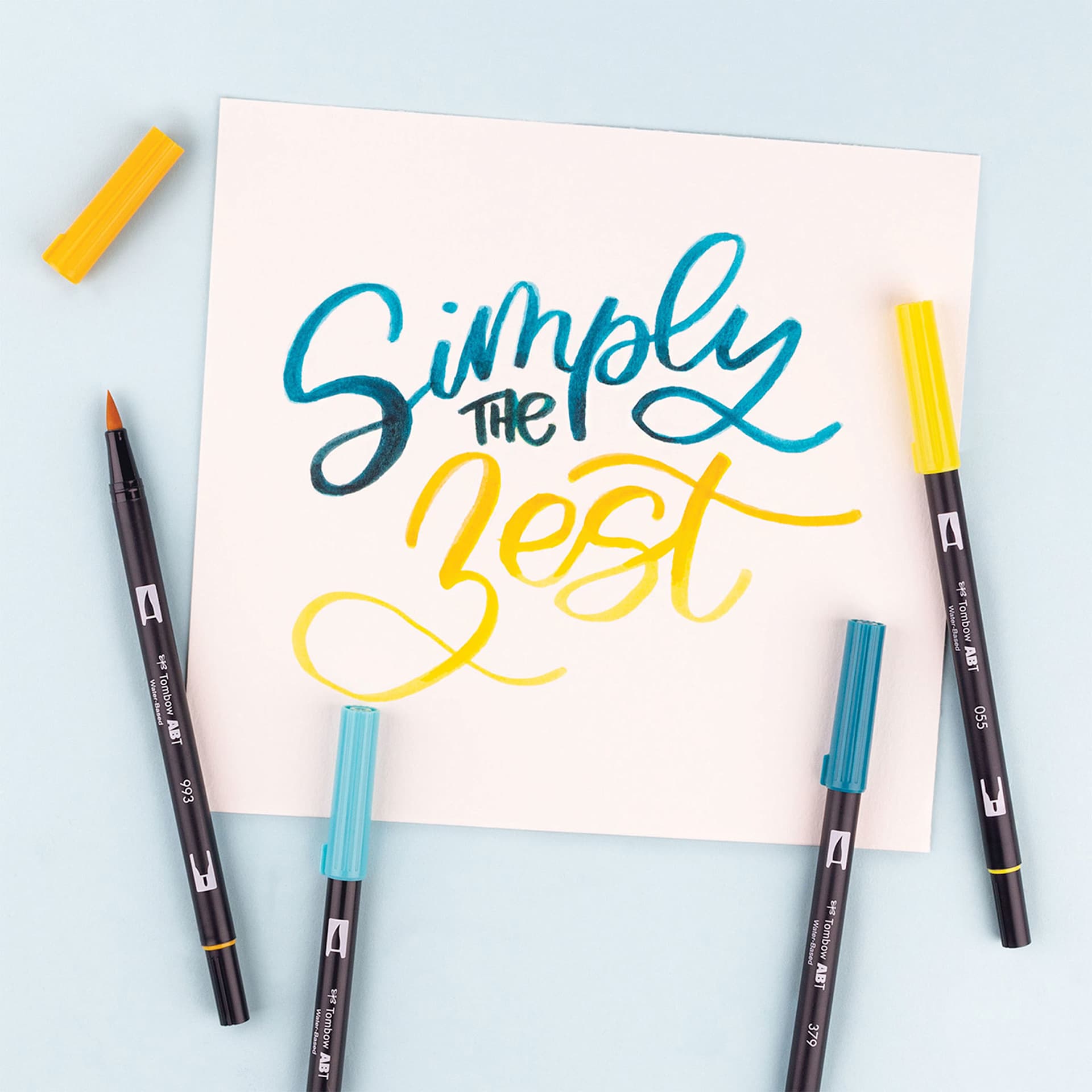 Tombow Dual Brush Pens - Lemon Squeezy, Set of 6, "simply the zest" written on paper