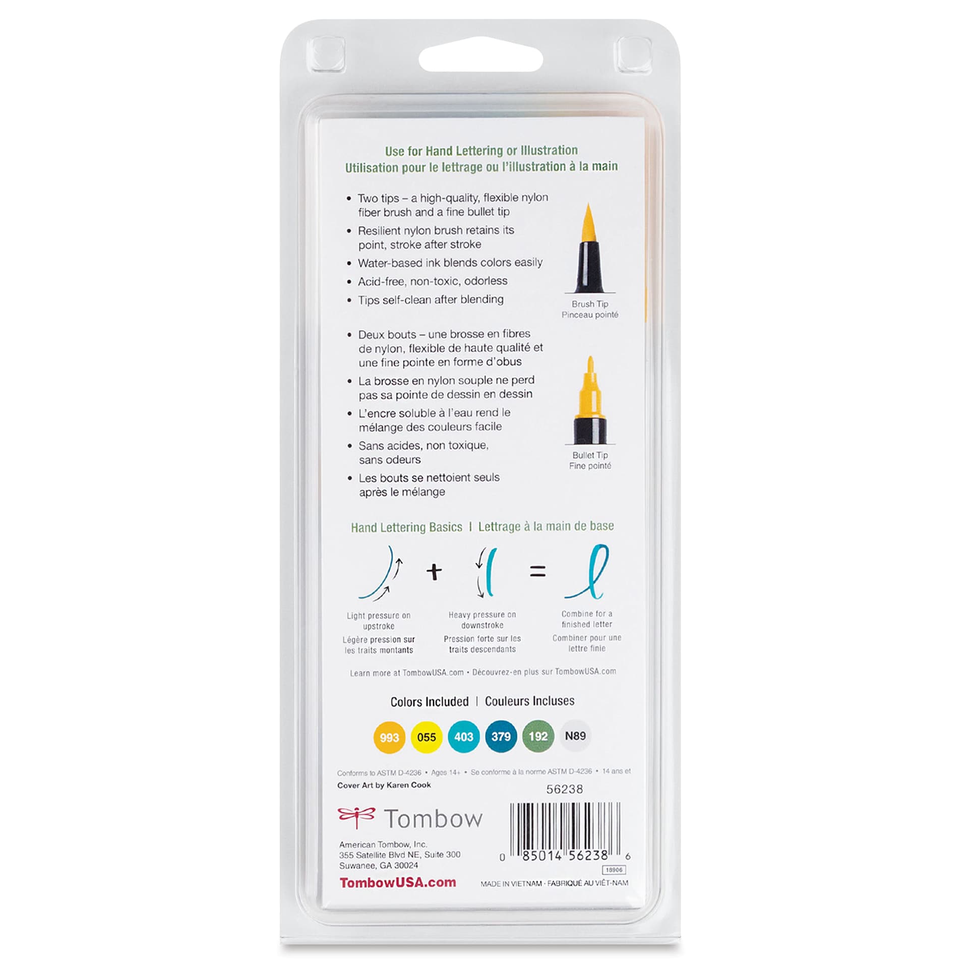 Tombow Dual Brush Pens - Lemon Squeezy, Set of 6, back of packaging