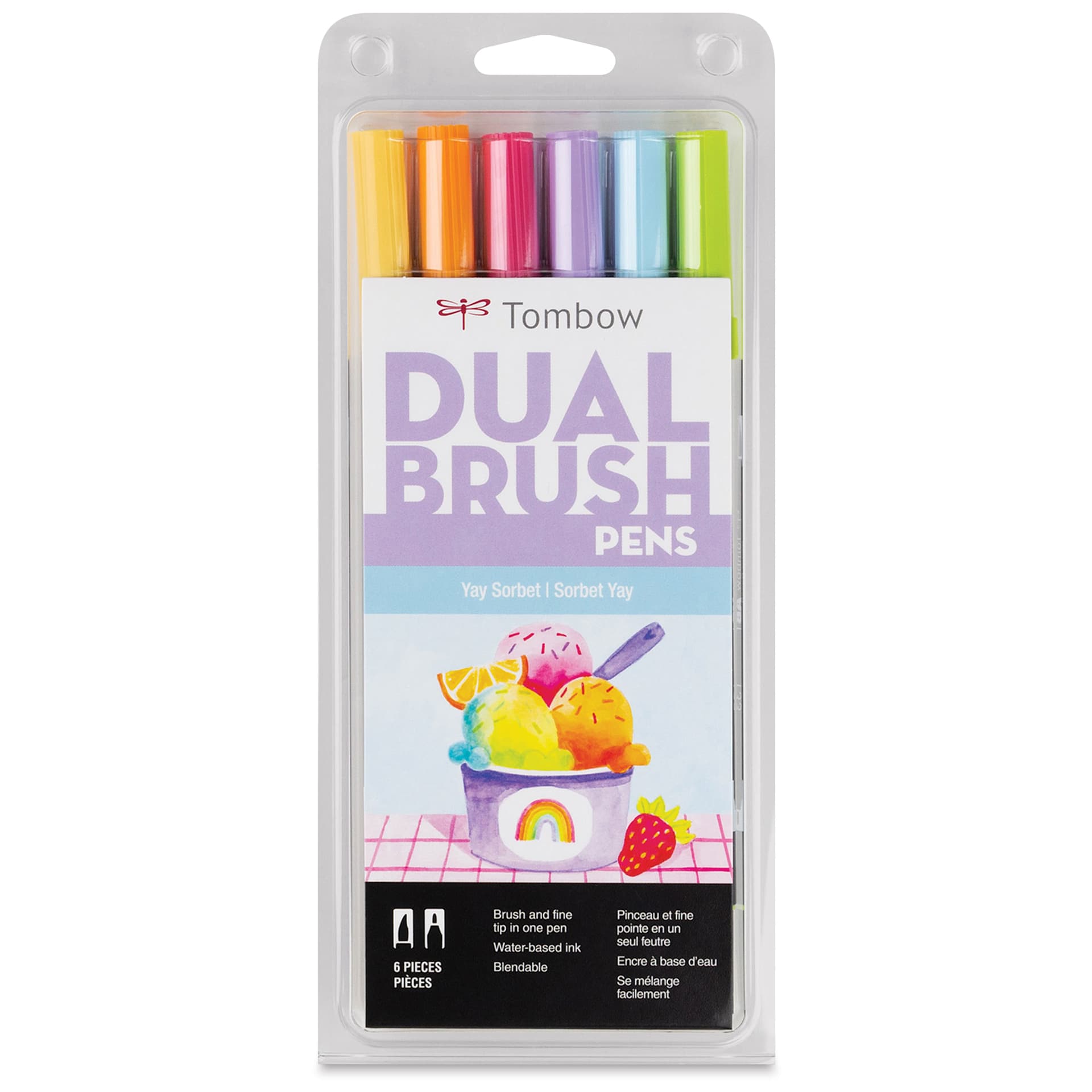 Tombow Dual Brush Pens - Yay Sorbet, Set of 6, front of packaging