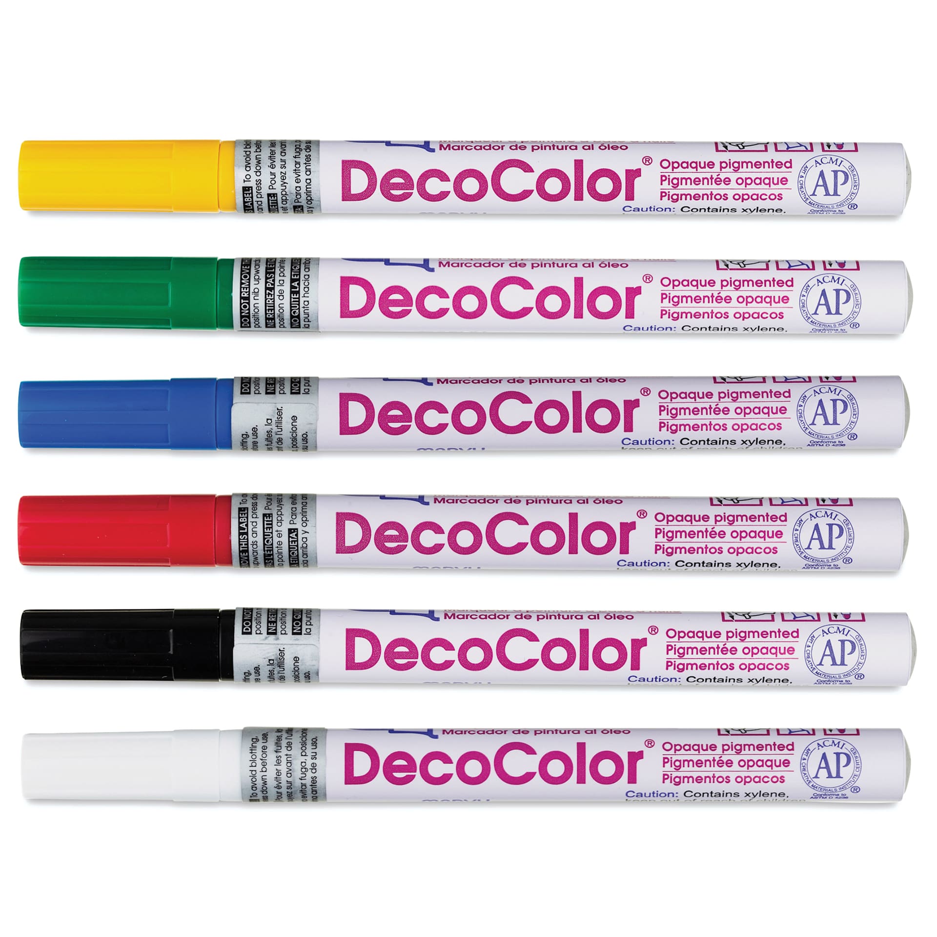 Decocolor Paint Markers - Set of 6, Primary Colors, Fine Tip, contents