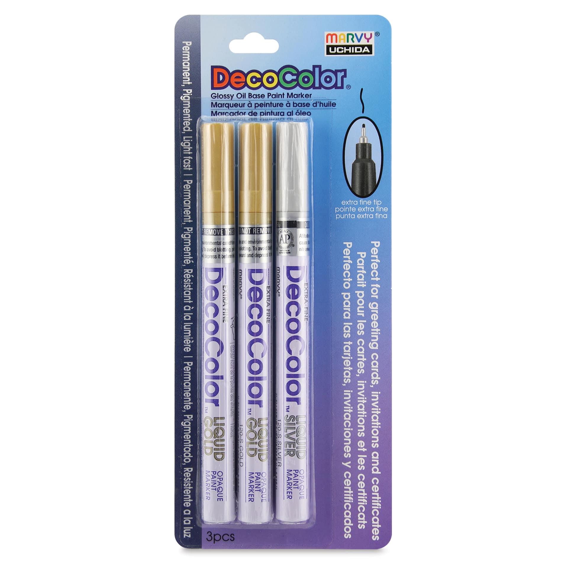 Decocolor Paint Markers - Set of 3, Metallic Colors, Extra Fine Tip