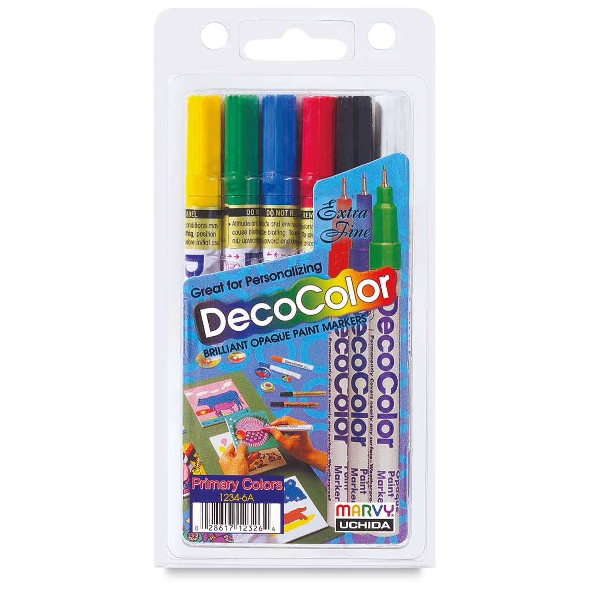 Decocolor Paint Markers - Primary Colors, Extra Fine Tip, Set of 6