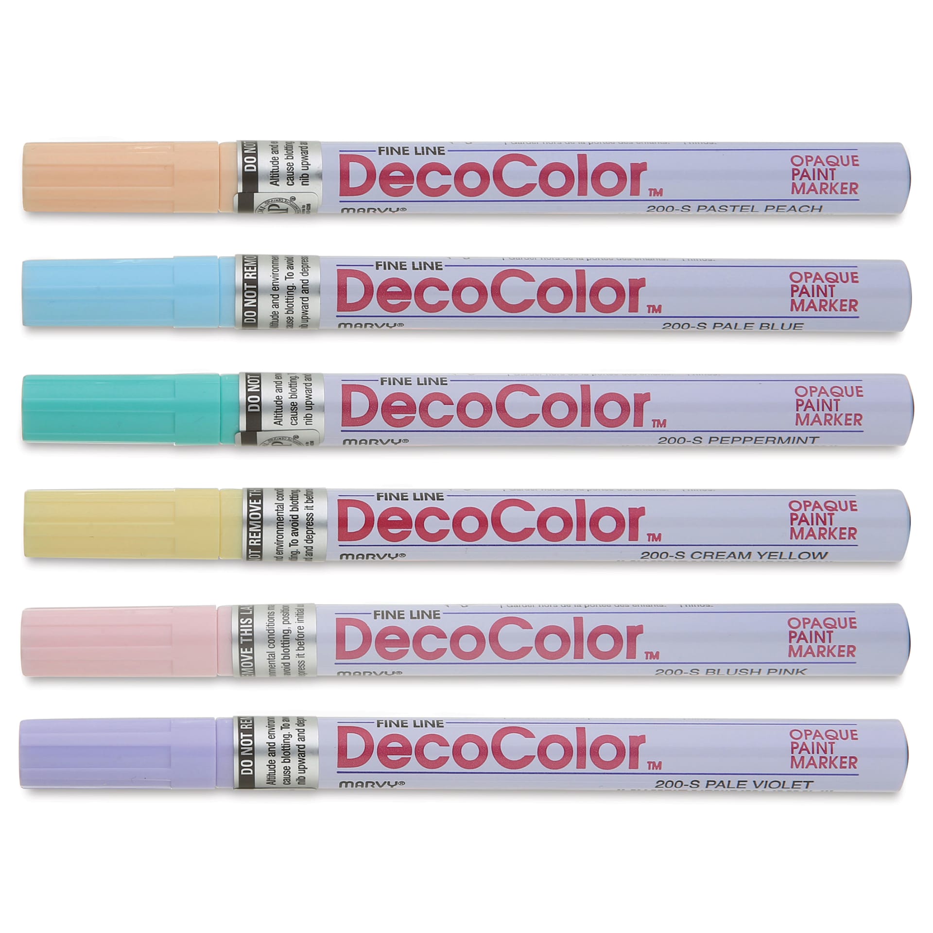 Decocolor Paint Markers - Set of 6, Pastel Colors, Fine Tip, contents