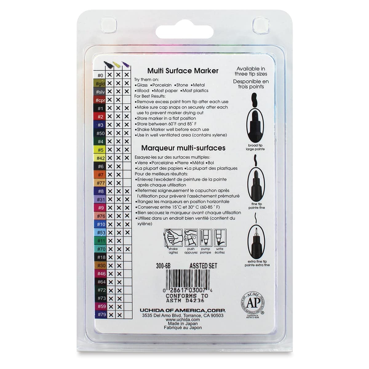 Decocolor Paint Markers- Pastel Colors, Broad Tip, Set of 6 (back of package)