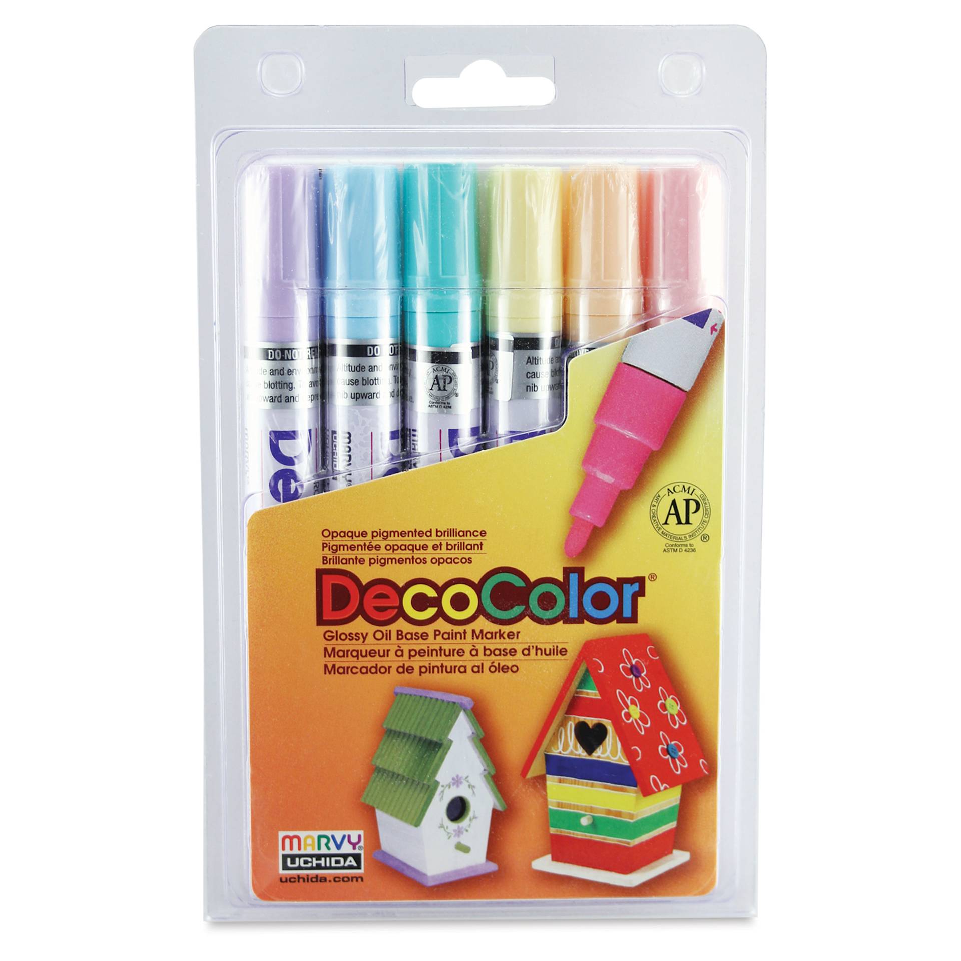Decocolor Paint Markers- Set of 6, Pastel Colors, Broad Tip