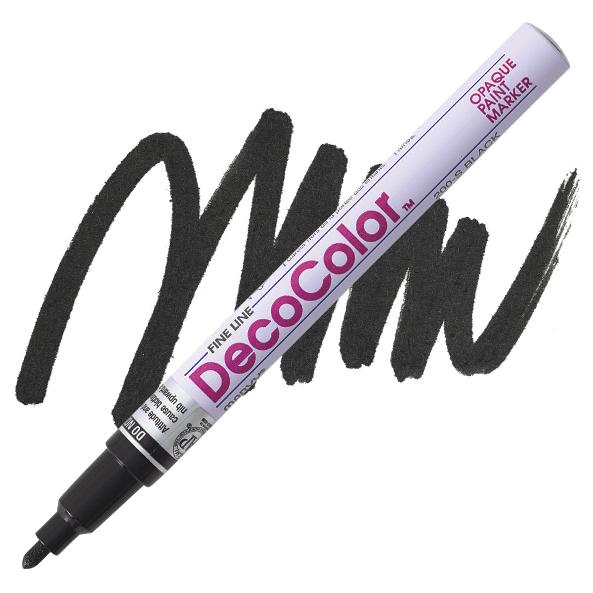 Decocolor Paint Marker - Black, Fine Tip marker and swatch
