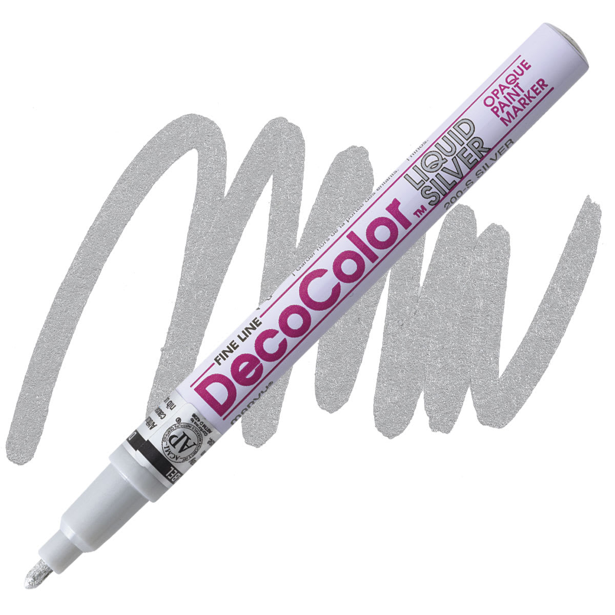 Decocolor Paint Marker - Silver, Fine Tip marker and swatch