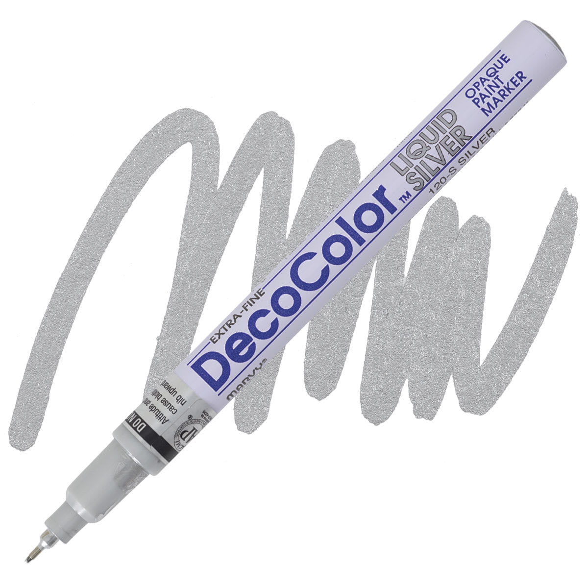 Decocolor Paint Marker - Silver, Extra Fine Tip marker and swatch