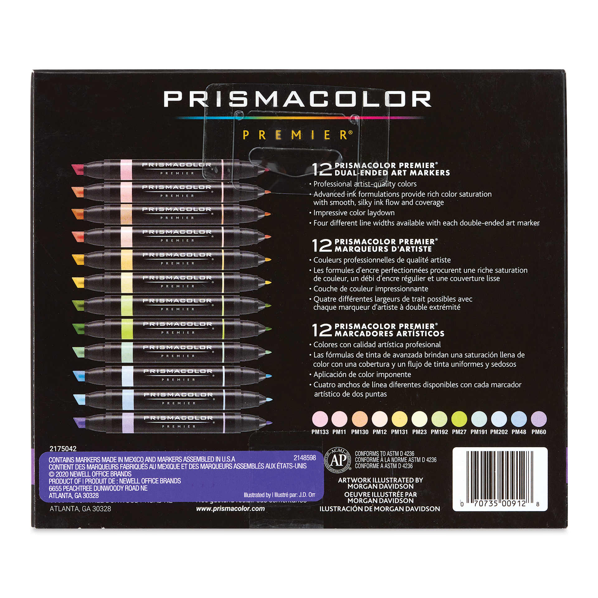 Prismacolor Premier Dual-Ended Art Markers - Pastel, Set of 12 (back of package) Prismacolor Premier Dual-Ended Art Markers - Pastel, Set of 12 (back of package)
