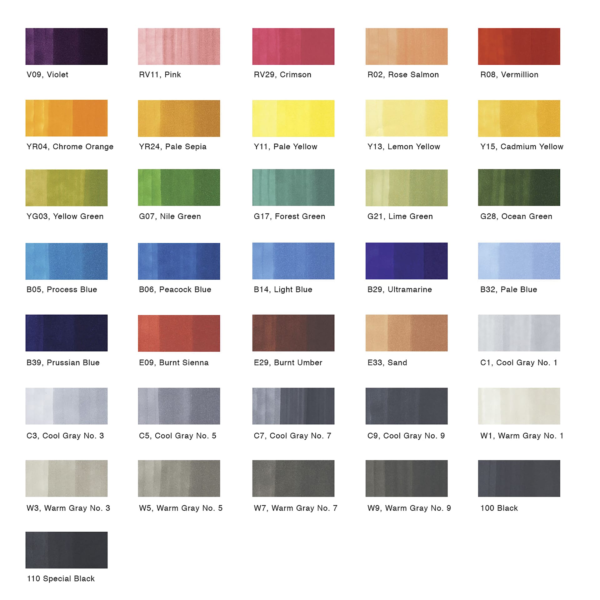 Copic Sketch Marker Set - Assorted Colors, Set of 36, color swatches Copic Sketch Marker Set - Assorted Colors, Set of 36, color swatches