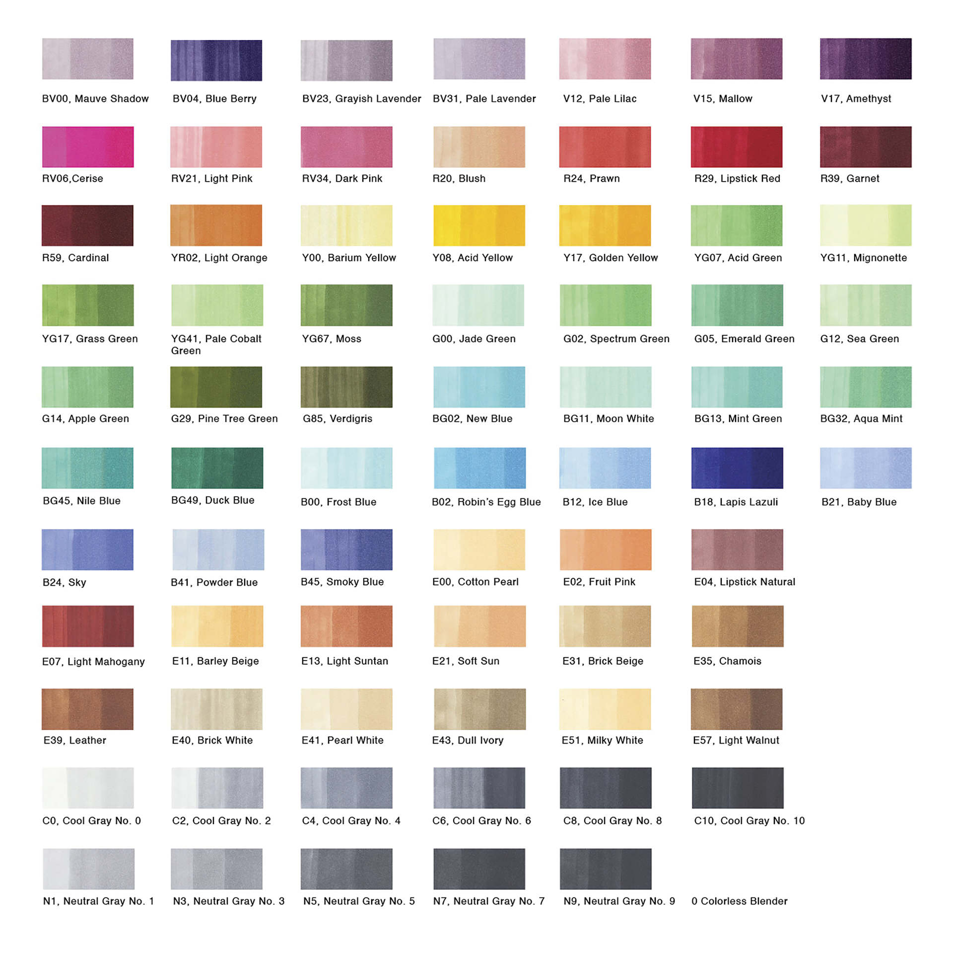 Copic Sketch Marker Set - Color Set B, Set of 72, color swatches Copic Sketch Marker Set - Color Set B, Set of 72, color swatches