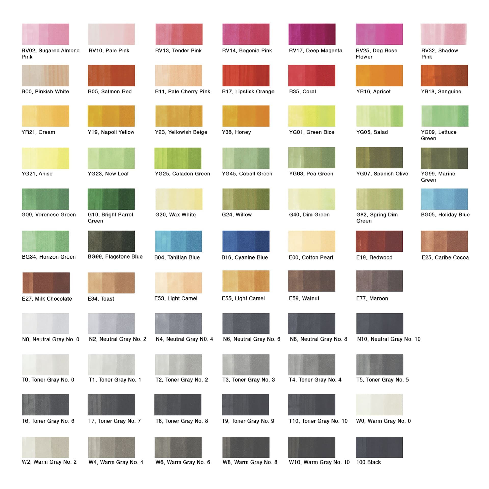 Copic Sketch Marker Set - Color Set C, Set of 72, color swatches Copic Sketch Marker Set - Color Set C, Set of 72, color swatches
